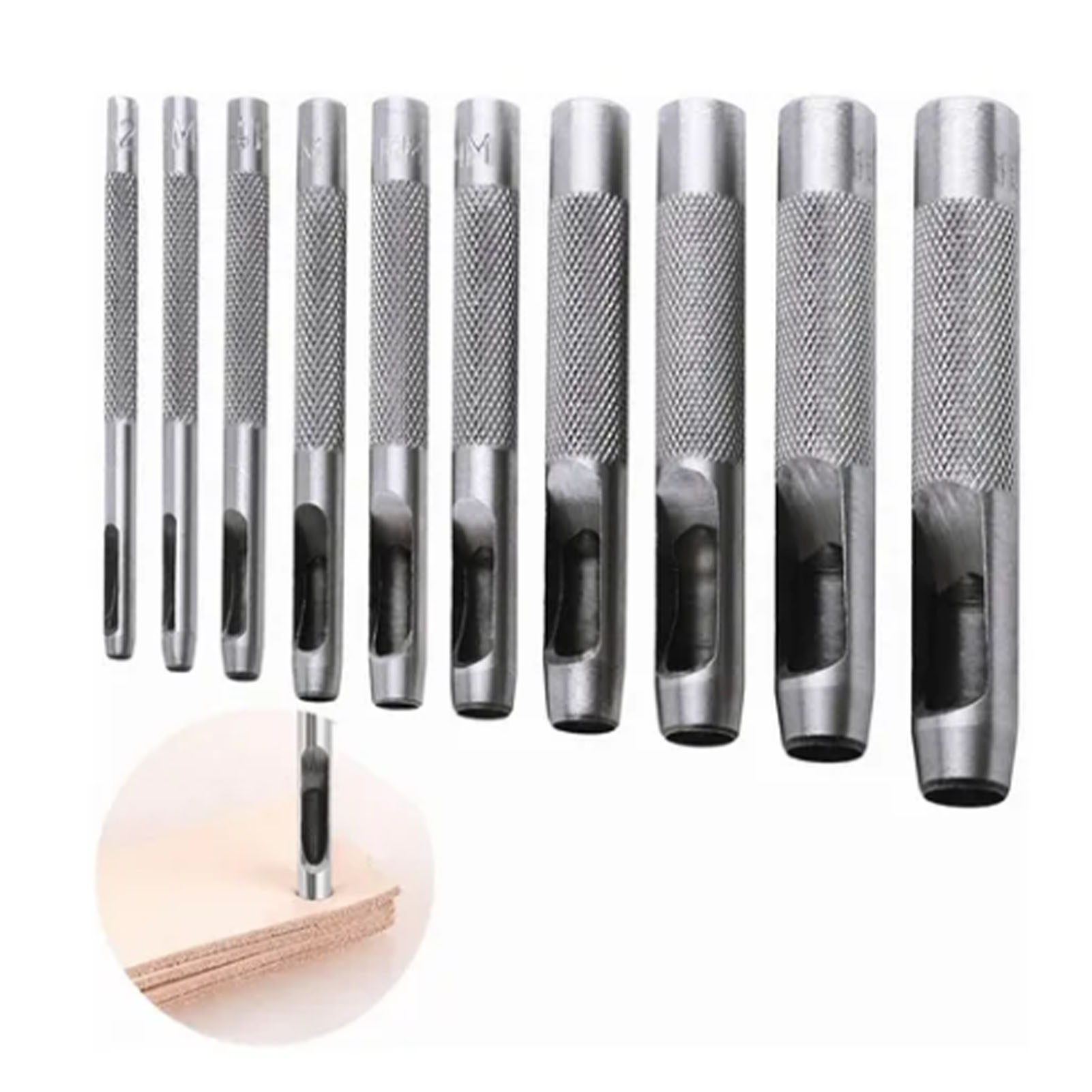 Set Mit 10 Rundlochern Aus Gehärtetem Kohlenstoffstahl, Handlocher Für Leder, Kunststoff Und Gummi, Hohllocher Mit Hoher Härte