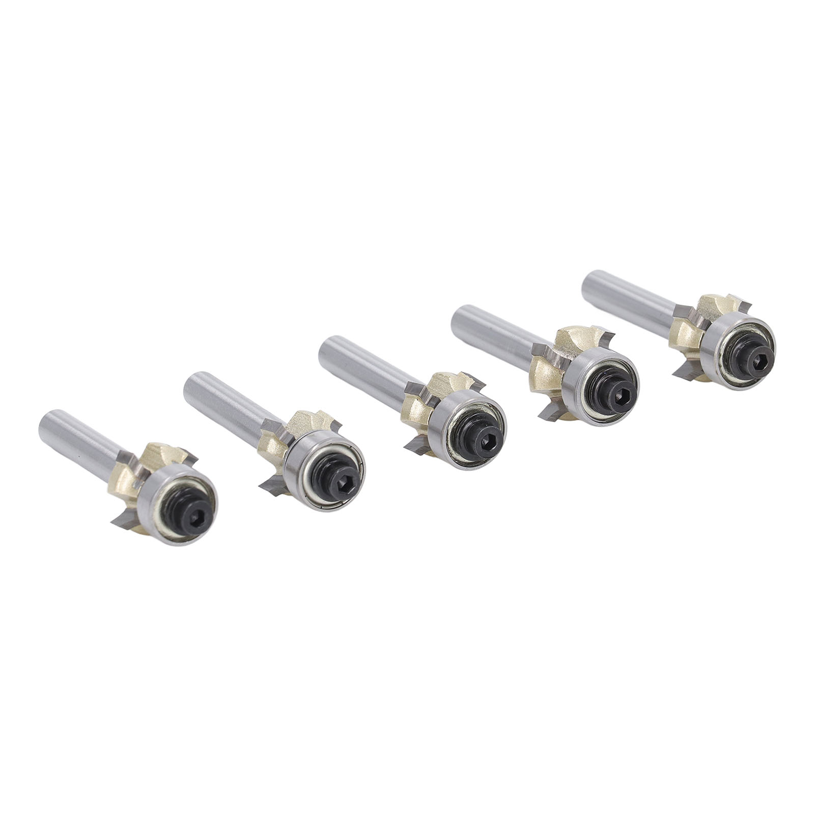 Set Mit 5 Runden Bündigfräsern, 6,35 Mm Schaft, 4 Schneiden, Oberfräse, Kantenprofilierung, Nutenfräsen, Holzbearbeitungswerkzeug, Fasen, Oberflächenbehandlung