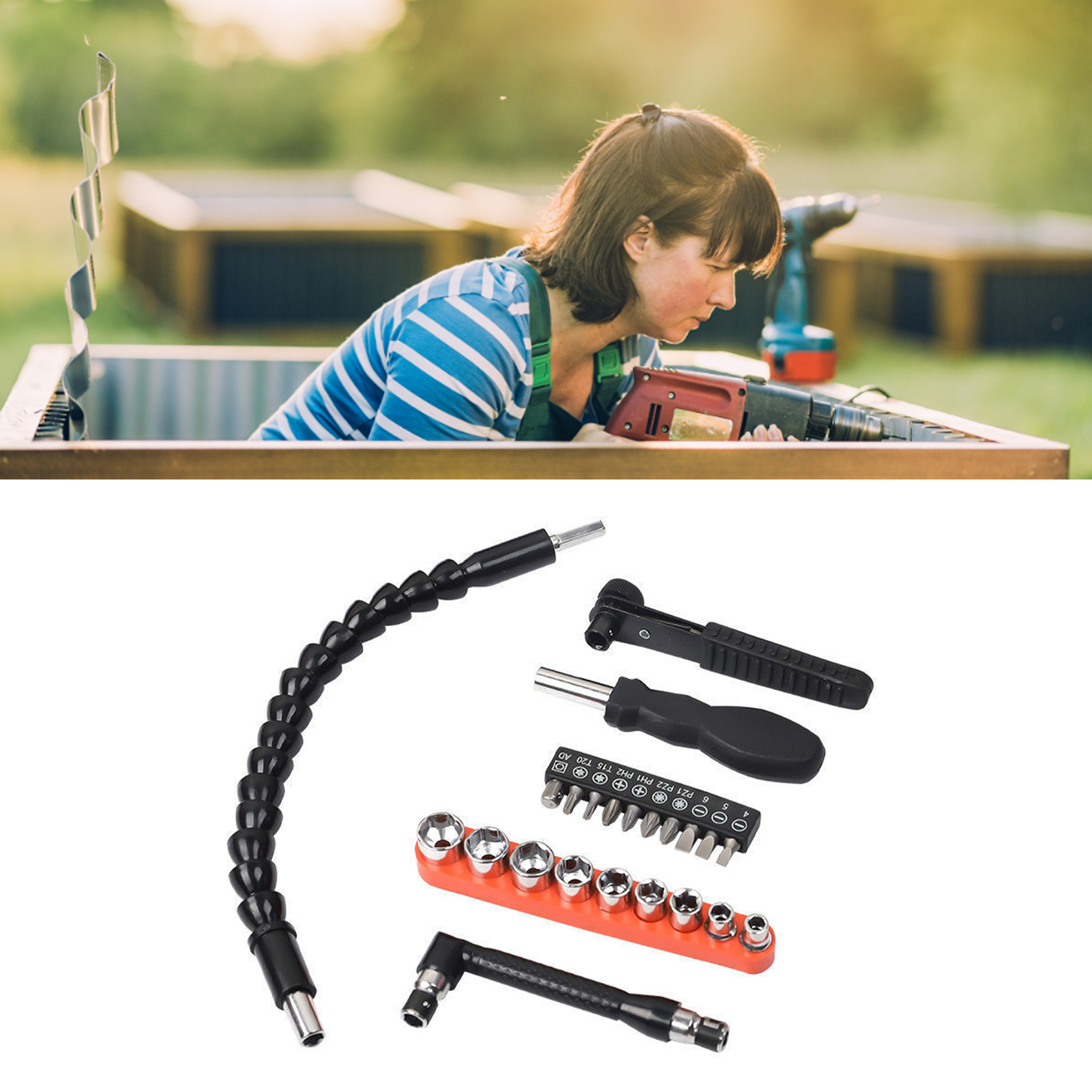 Set Mit 23 Schraubendreherbits, Flexibler Welle, Steckschlüsseln Und Ratsche, Werkzeugset Für Elektrische Bohrmaschine/schrauber.