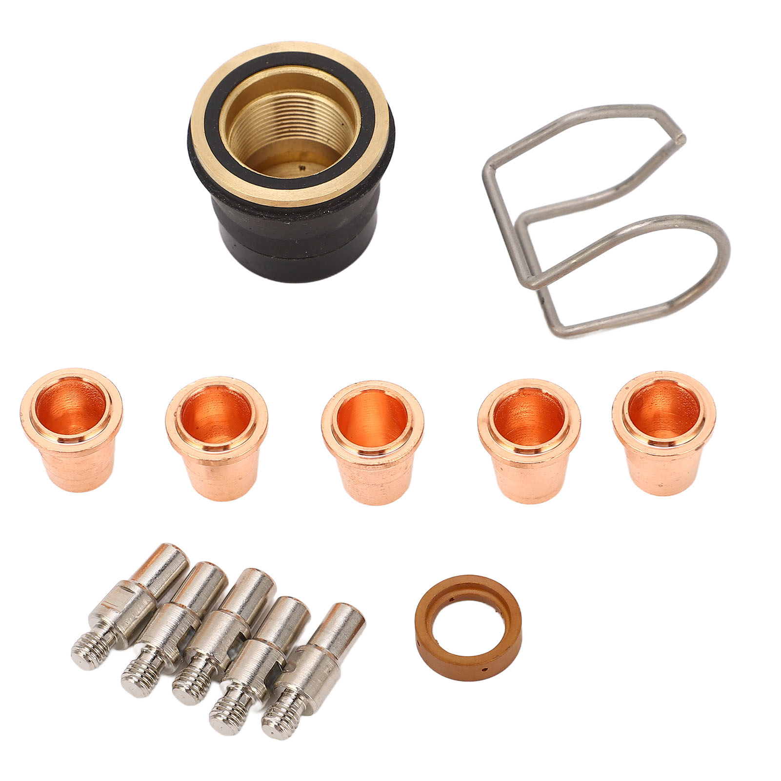 Set Aus 13 Schweißbrennerzubehörteilen, Düsen Und Elektroden Mit Halterung Für S45 Plasmaschneidzusatzwerkstoffe, Komplettes Set.