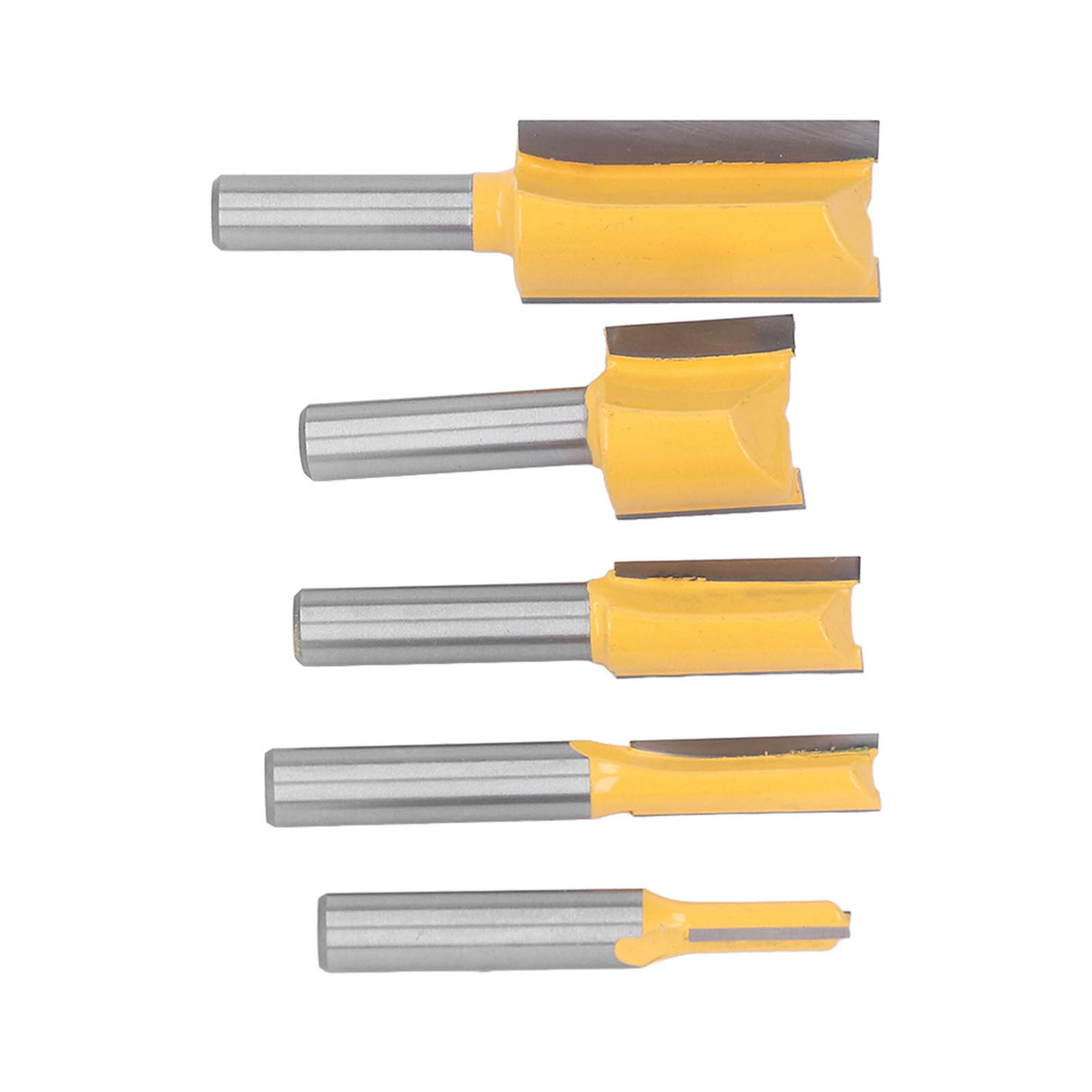 Set Mit 5 Hartmetall-fräsern, 2 Schneiden, Gelb, Gerader Schnitt, Zum Bündigen Fräsen Und Finishen, Fräser
