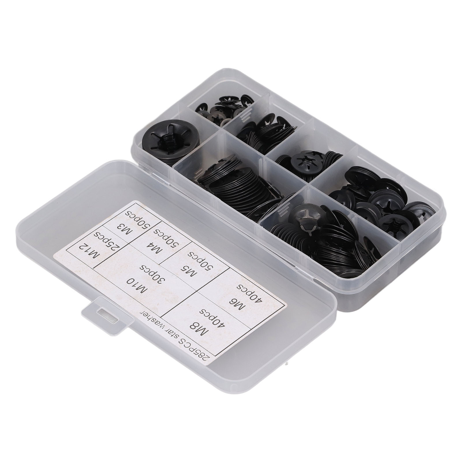 Starlock Grower Unterlegscheibe 285-teilig, Befestigungssatz M3 M4 M5 M6 M8 M10 M12, Innenverzahnung, Stahlschraubensatz.