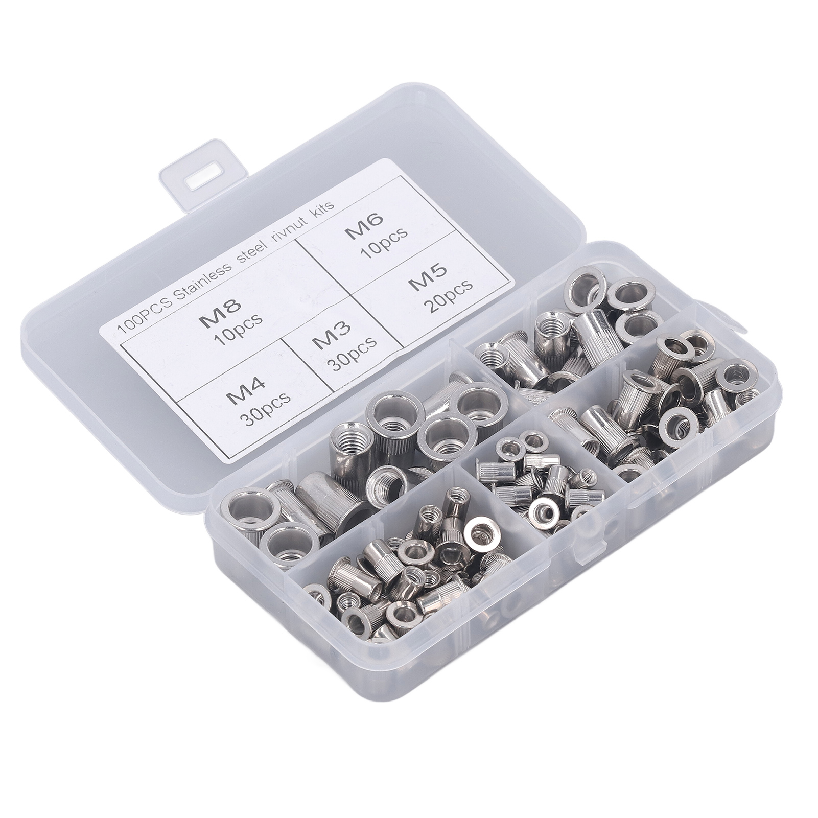 Gerändelte Flachnietmuttern Mit Rundem Kopf M3 M4 M5 M6 M8, 100 Stück, Aluminiumlegierung, Fahrzeugbefestigungselemente