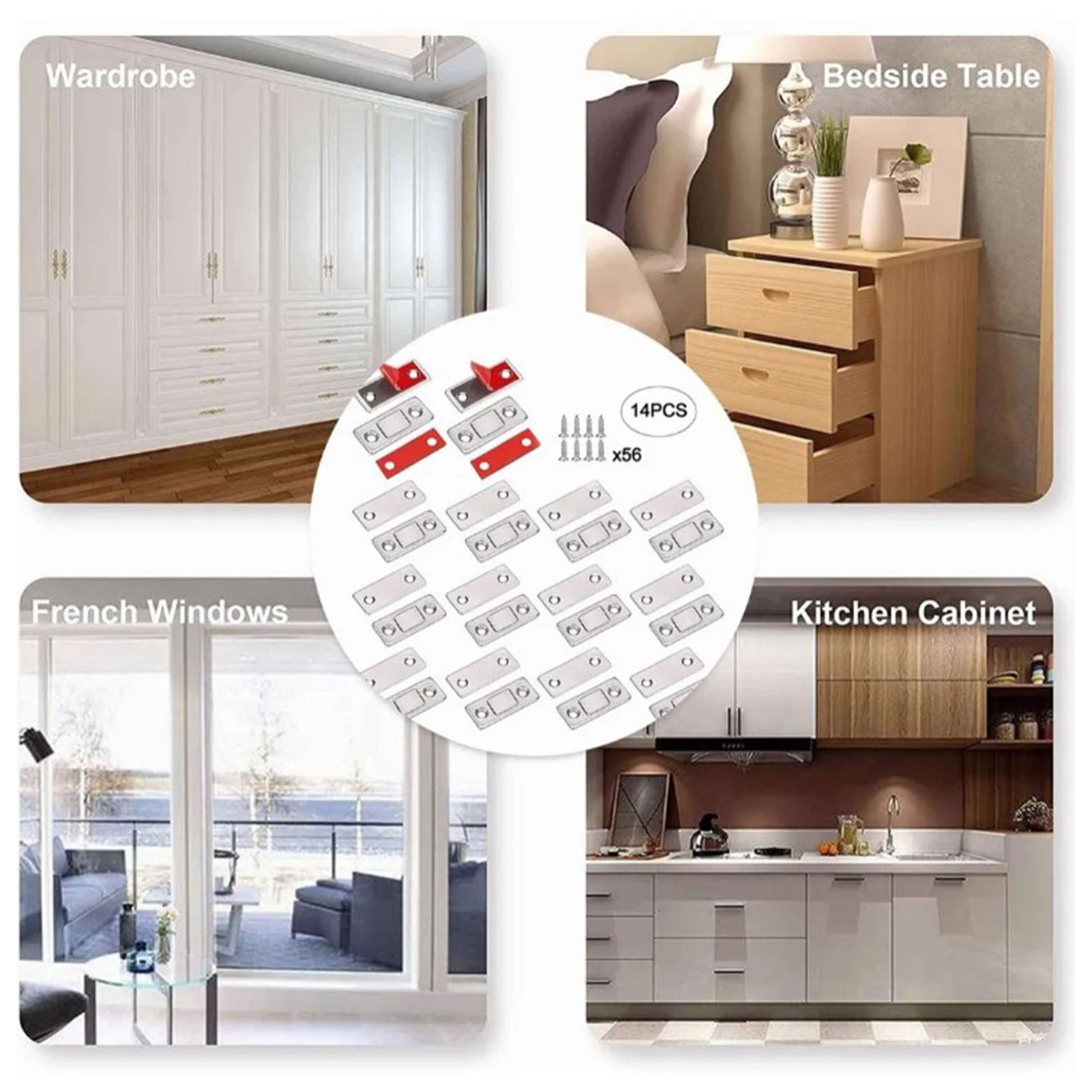 Set Mit 14 Magnetischen Türstoppern Aus Kaltgewalztem Stahl, Kein Bohren Erforderlich, Für Schrank- Und Schubladentüren