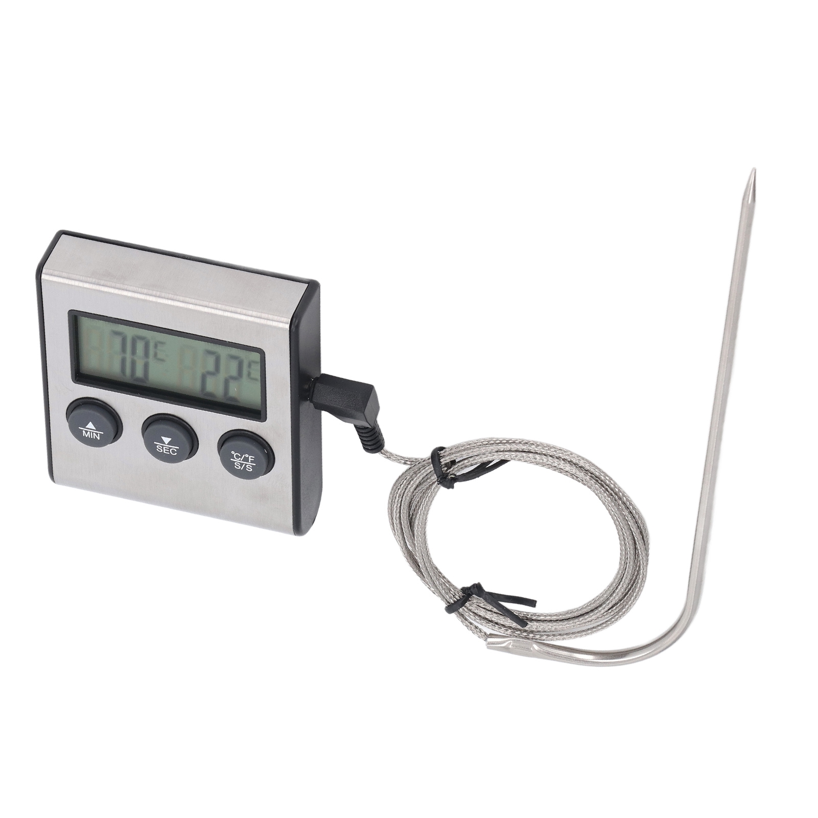 Digitales Kochthermometer Mit Sonde Für Backofen, Grill Und Barbecue, Timer Und Vorprogrammierte Temperatur, Präzises Digitaldisplay Für Küche Und Drehspieß