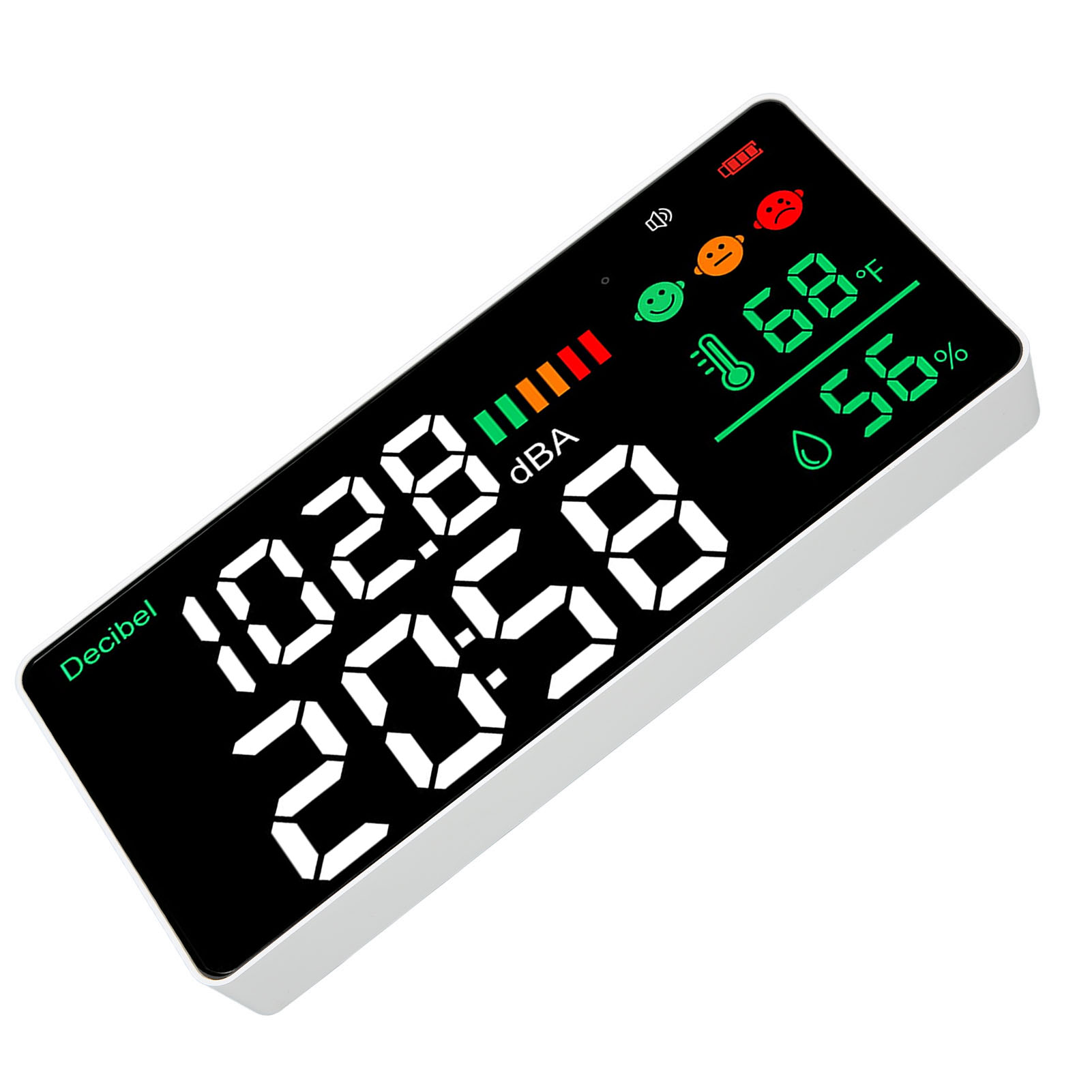 Wandmontiertes Dezibelmessgerät 30–130 Db, 11-zoll-schallpegelmesser Mit Led-anzeige, Thermometer, Hygrometer Und Uhr, Innenraum-lärmmessgerät