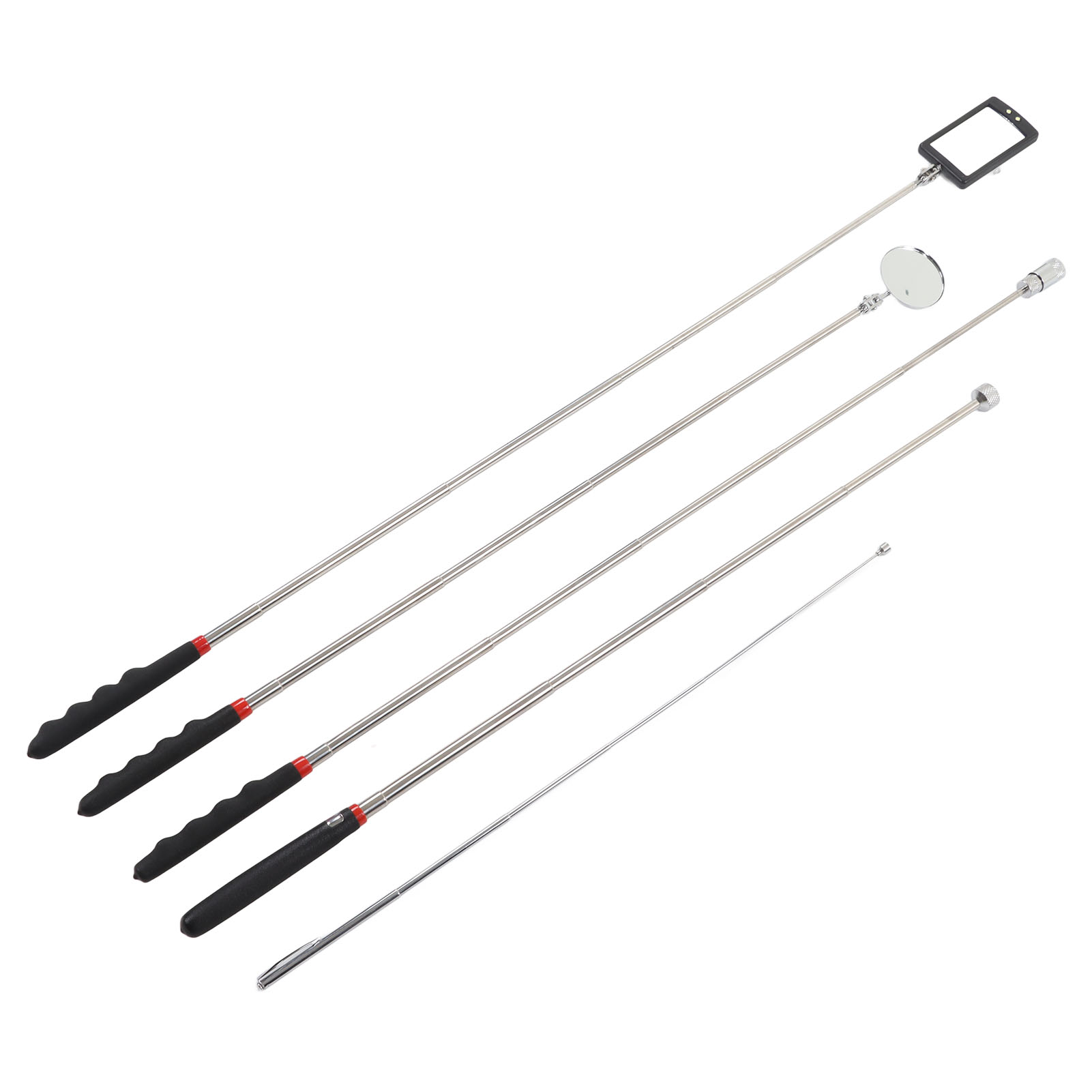 Set Mit 5 Teleskopierbaren 360°-magnetwerkzeugen Mit Led-spiegel, 10-lb-, 8-lb- Und 1,5-lb-hebestangen Und Verstellbarer Magnetstange