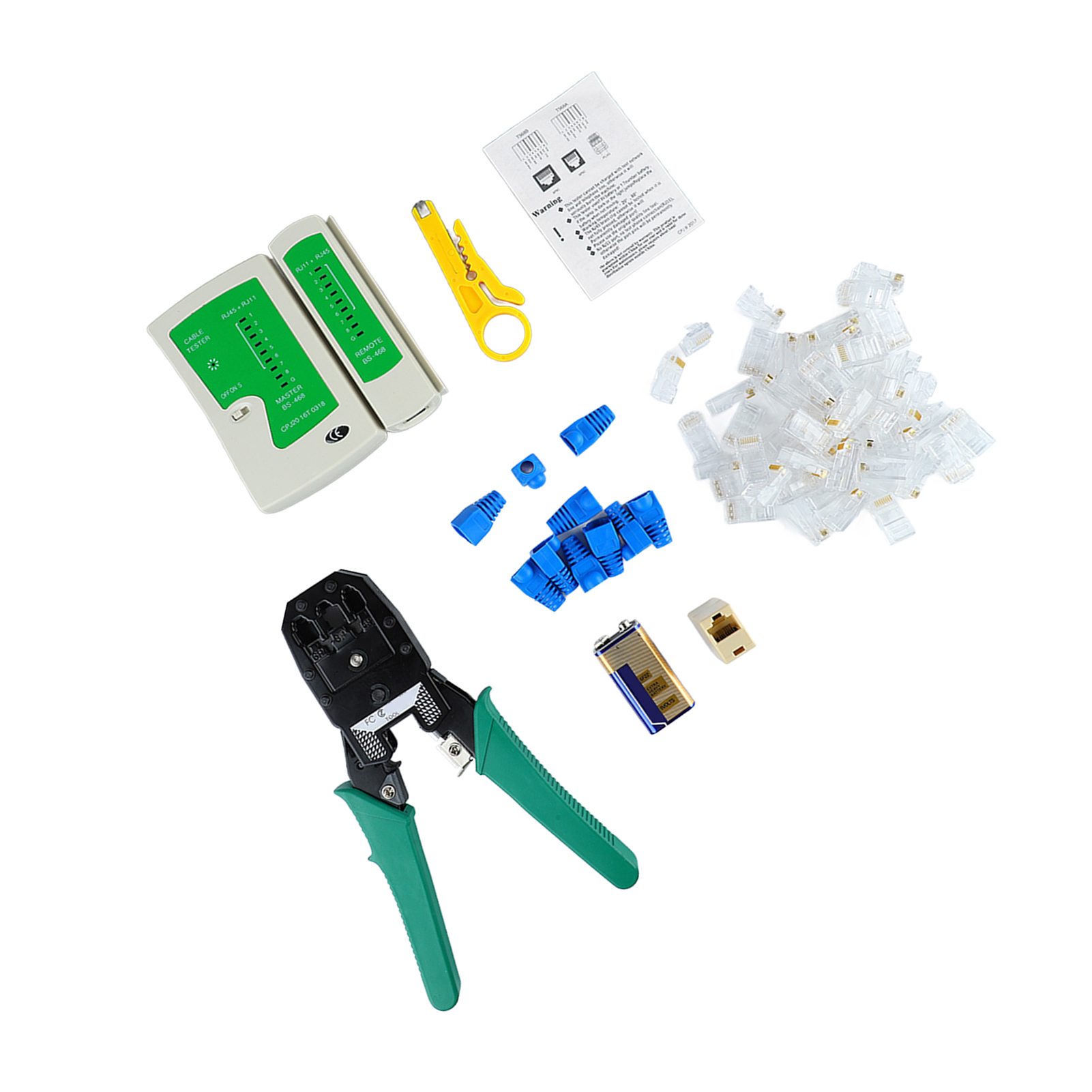 Crimpzange Für Netzwerkkabel, Crimpzange Mit Kristallkopf, Prüfgerät Und Abisolierzange, Inklusive 9v-batterie, Für Rj45-stecker.