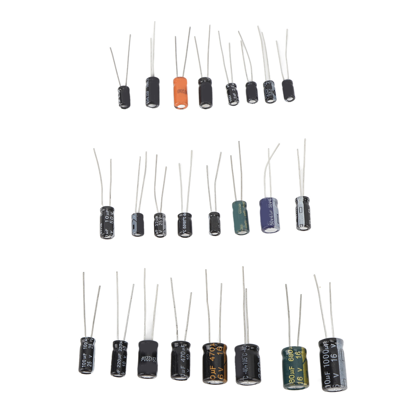 500-teiliges Set Mit Elektrolytkondensatoren Von 0,1 Μf Bis 1000 Μf (16 V Bis 50 V) In 24 Werten, Sortierte Radiale Aluminium-kondensatoren Für Heimwerkerprojekte Und Elektronikreparaturen