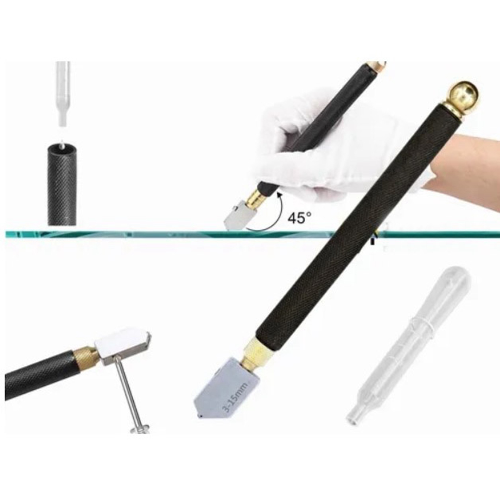 Glasschneider Mit Kopf Aus Legiertem Stahl, Sauberer Und Präziser Schnitt, Glasschneidwerkzeug Mit Rutschfestem Griff, Set Für Die Bauindustrie