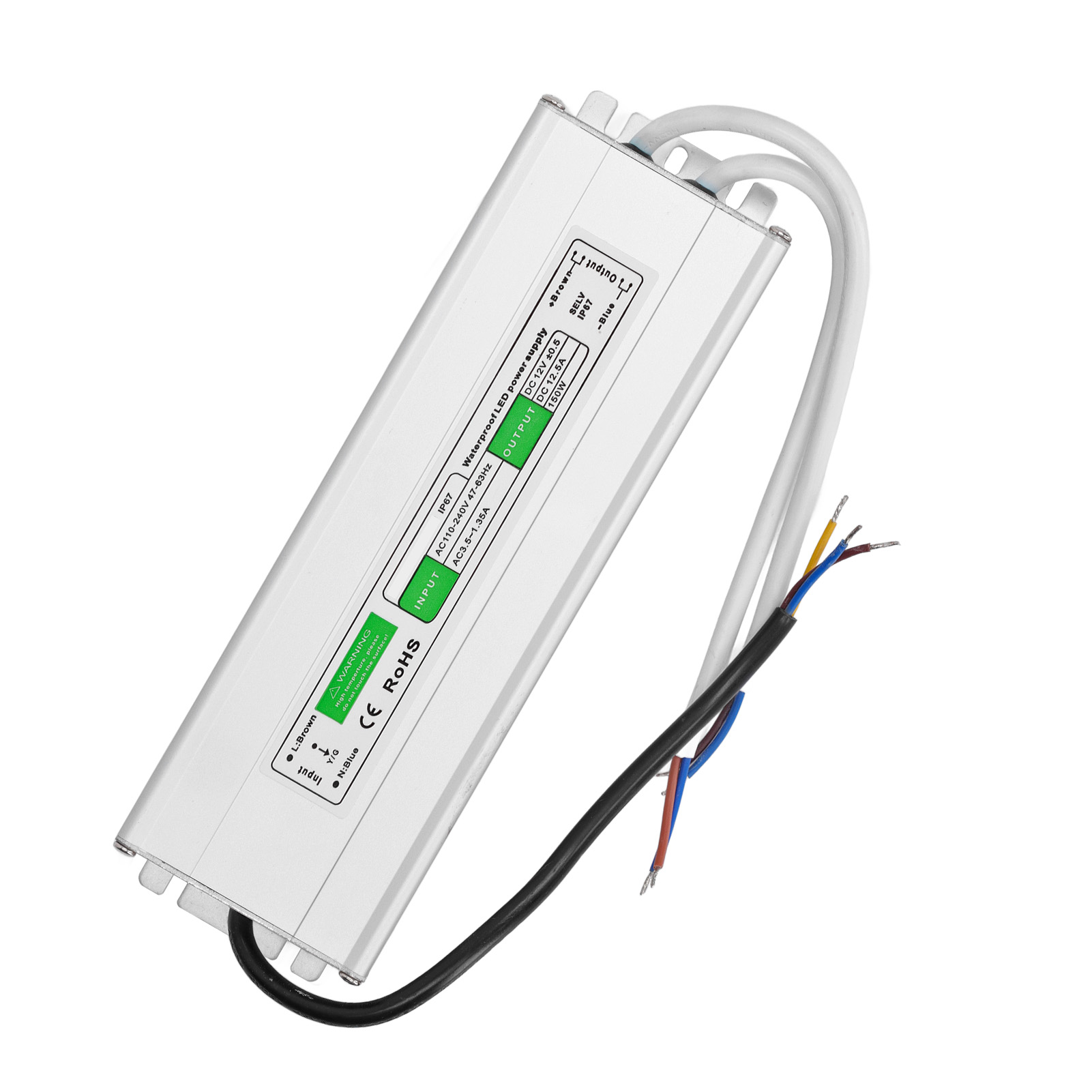 150w 12v Ip67 Wasserdichter Led-transformator, Wasserdichtes Netzteil Mit Kurzschlussschutz, Ac 110v-240v Led-treiber, Außenkonverter, 12v Glühbirnen Und Led-streifen.