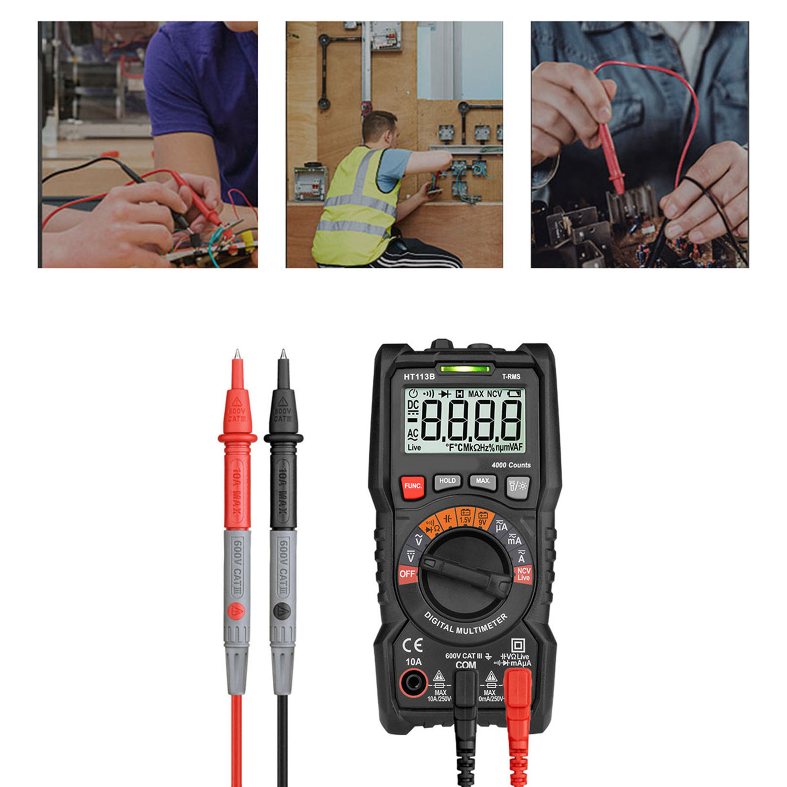 Ht113b Digitalmultimeter, Hochpräzises Intelligentes Messgerät, Digitalanzeige, Automatische Bereichswahl, Vielseitiges Tragbares Instrument Für Elektrische Messungen.