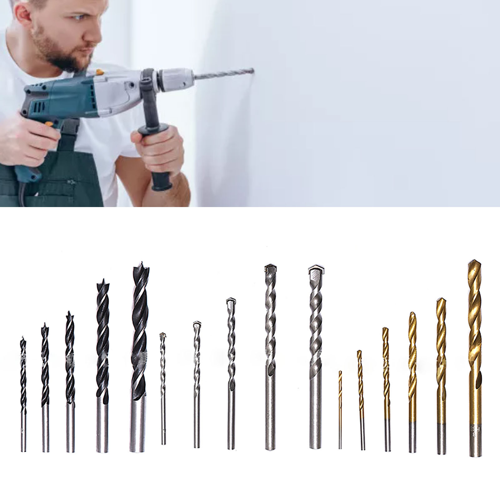 Set Mit 16 Hss-bohrern Für Holz, Beton Und Metall, Metall- Und Mauerwerksbohrer, Bohrzubehör, Professionelles Bohrset.