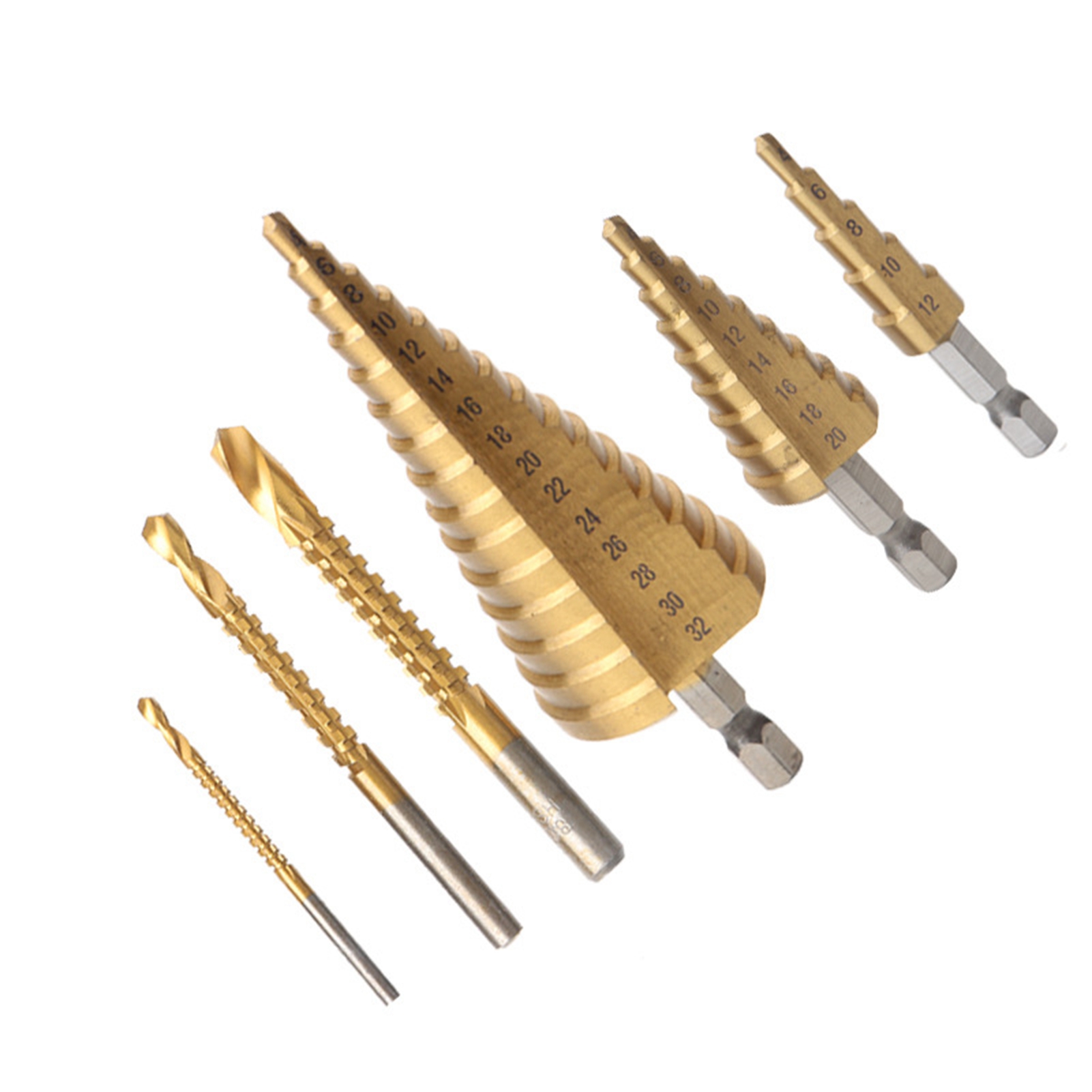 Set Mit 6 Stufenbohrern Aus Metall, Verschleißfest, Hohe Härte, Bohrung, Mit Aufbewahrungsbox, 3 Stufenbohrer + 3 Lochsägen, 103 Mm / 4,1 Zoll