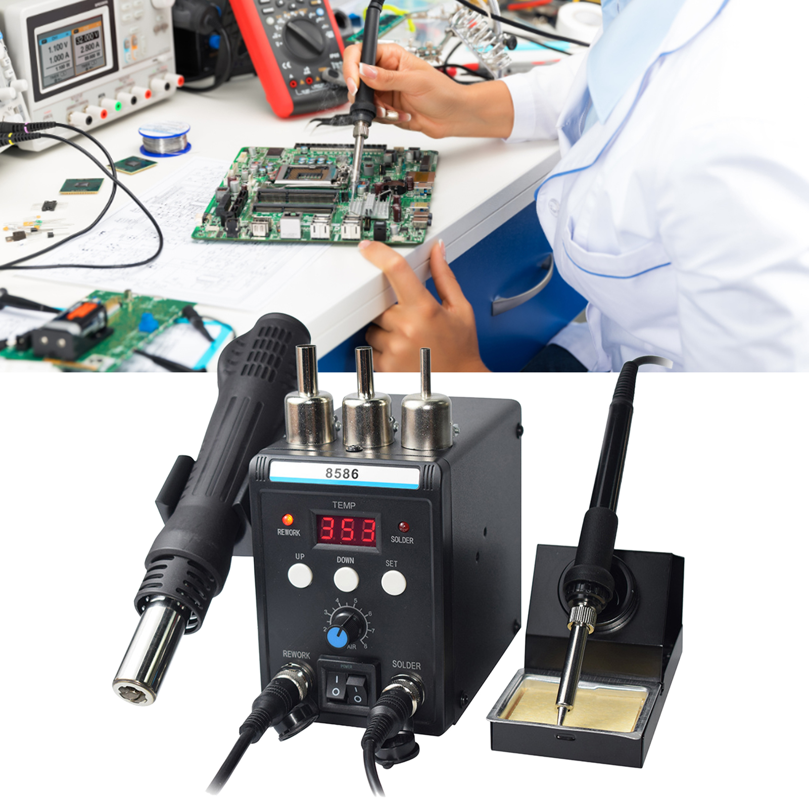 2-in-1 Heißluft-entlötstation, Digitaler Lötkolben Mit Lcd-bildschirm, Elektronik-reparaturset, 220-v-eu-stecker