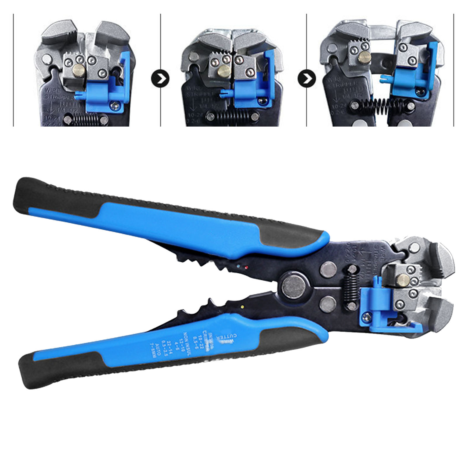 Automatischer 3-in-1-kabelabisolierer, Rutschfester Griff, Abisolier- Und Schneidfunktion, Mühelos, Für Elektriker, Blau