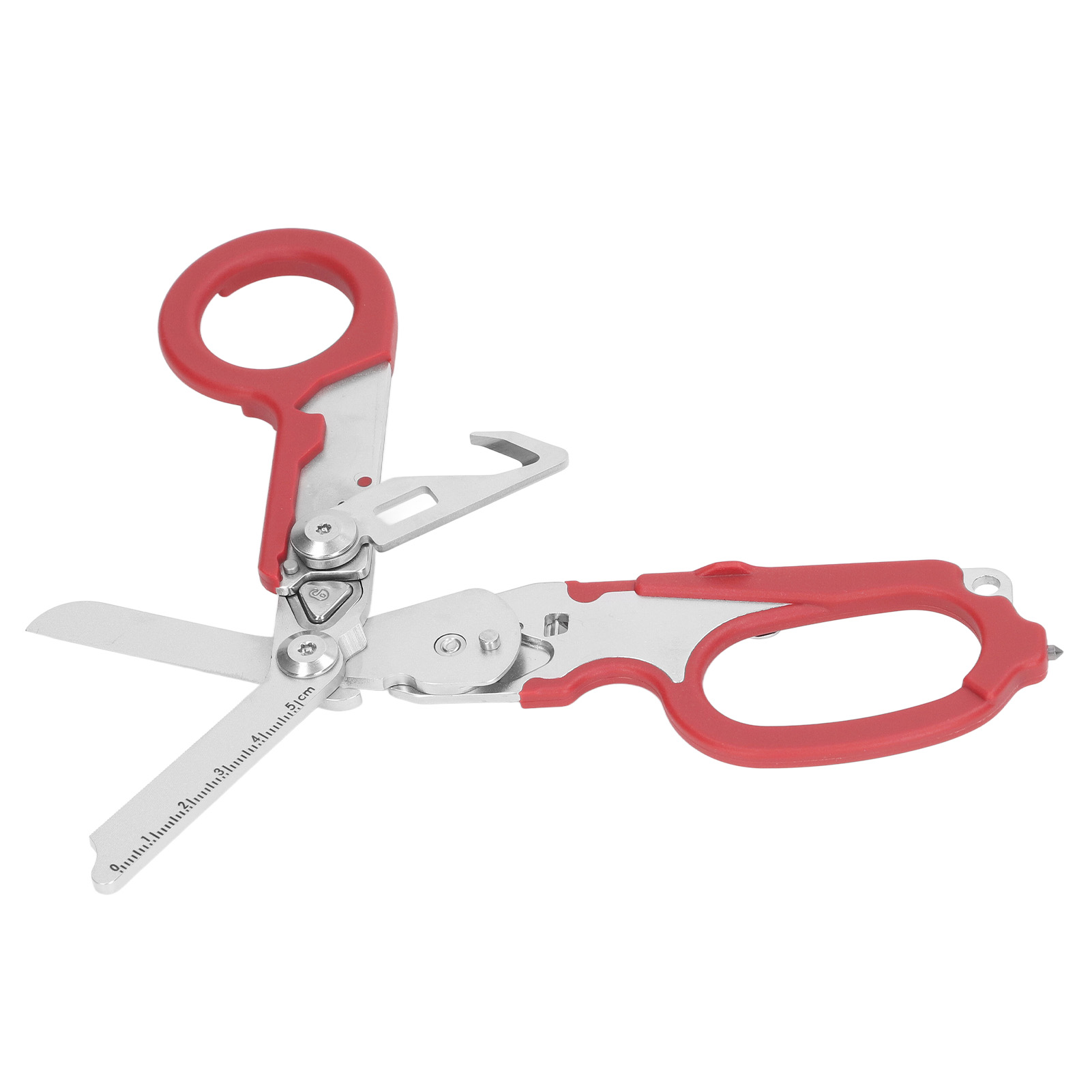 Klappschere Aus Edelstahl, Transparentes Lineal, Windfester Multifunktionsschlüssel, Rotes Outdoor-werkzeug