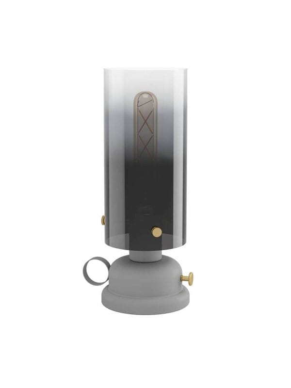 Led Tischlampe Gargrave, Tischleuchte im Öllampen Design, Wohnzimmerlampe aus Metall in Grau und Messing und Rauchglas, Nachttischlampe mit E27