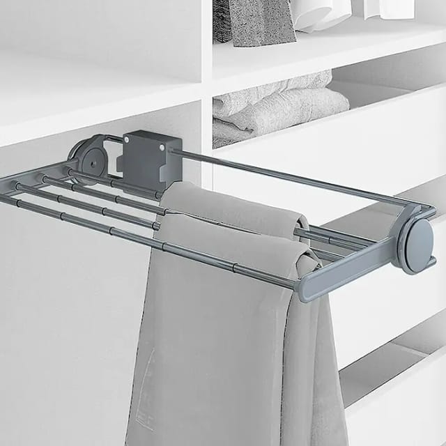 Emuca - Seitlich ausziehbarer Self Hosenbügel, Grau metallic, Stahl und Kunststoff
