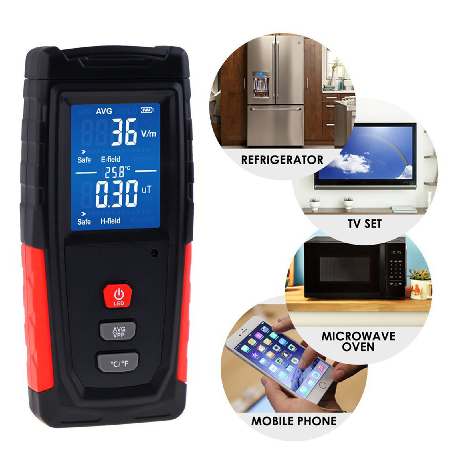 Wt3121 Elektromagnetischer Strahlungsdetektor, Lcd-elektrofeldmessgerät Für Haushaltsgeräte, Telefone Und Computer, Tragbares Emf-messgerät