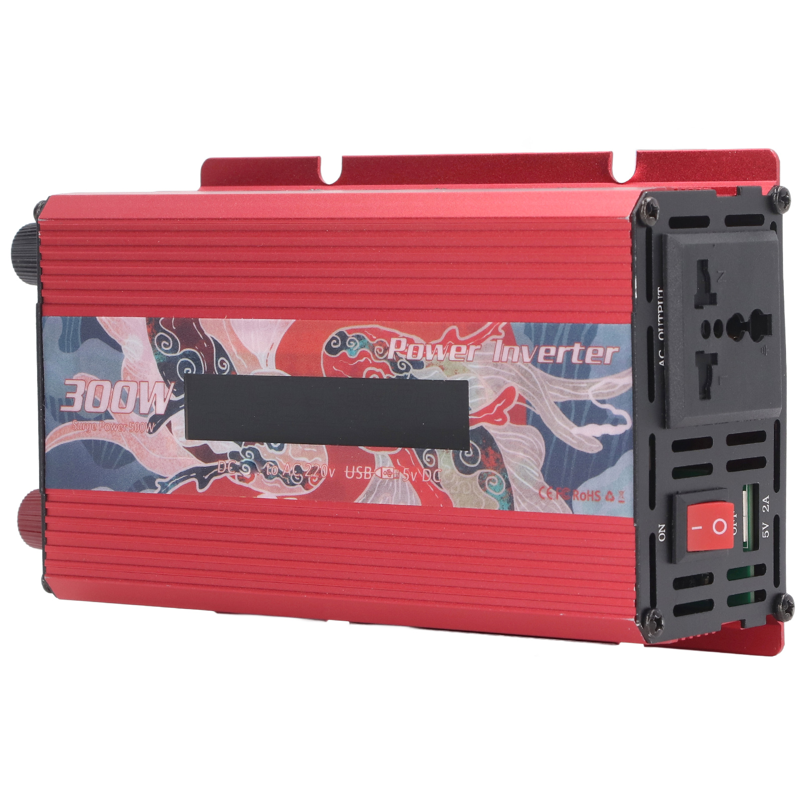 300w 12v Auf 220v Sinus-wechselrichter Für Kfz-stromversorgung Mit 2,0a Usb-anschluss, Lcd-bildschirm Und Solarladegerät (rot)