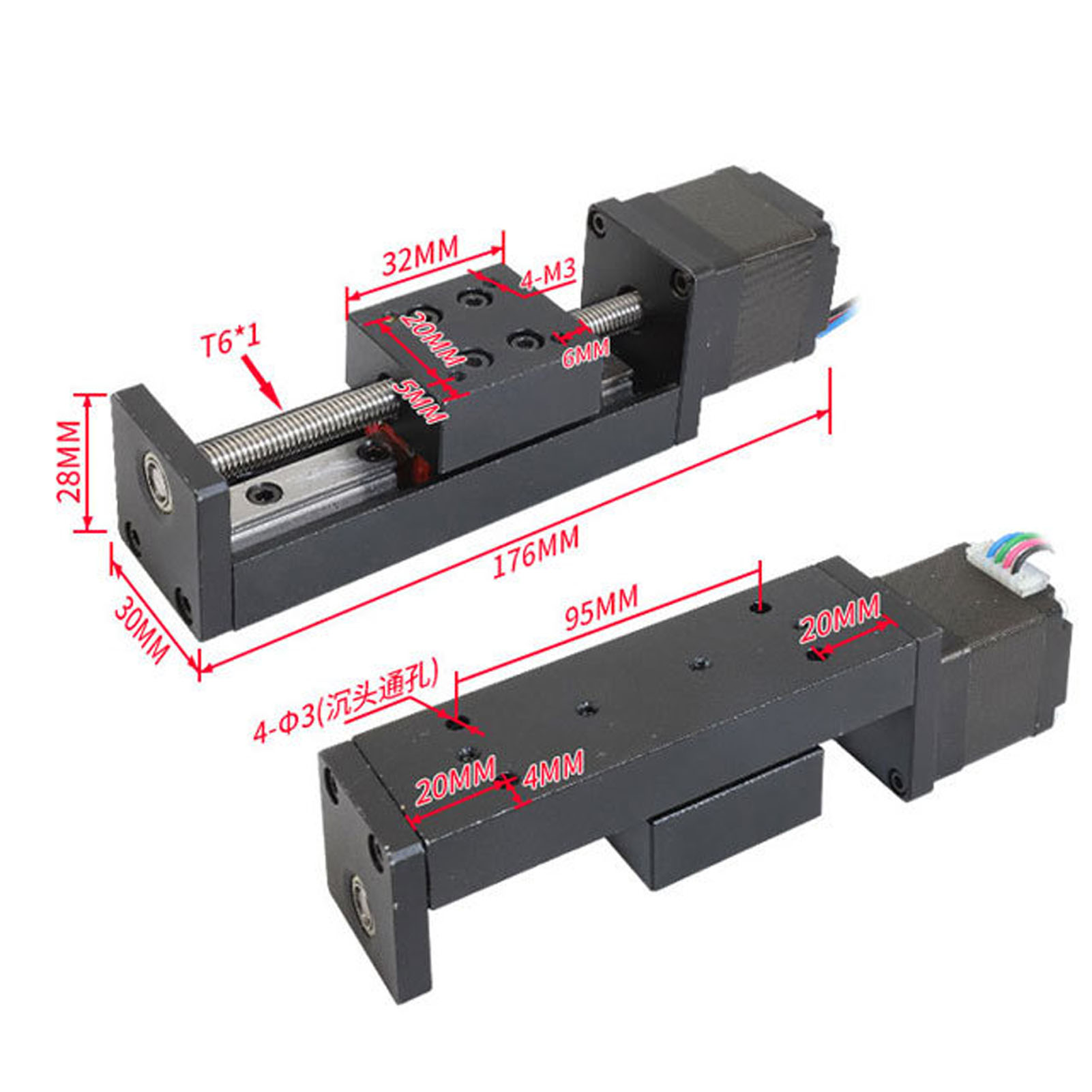 100-mm-linear-verschiebetisch, Hohe Präzision, T6x4-kugelgewindetrieb, Präzisions-linearführung, Gleittisch Für Cnc.