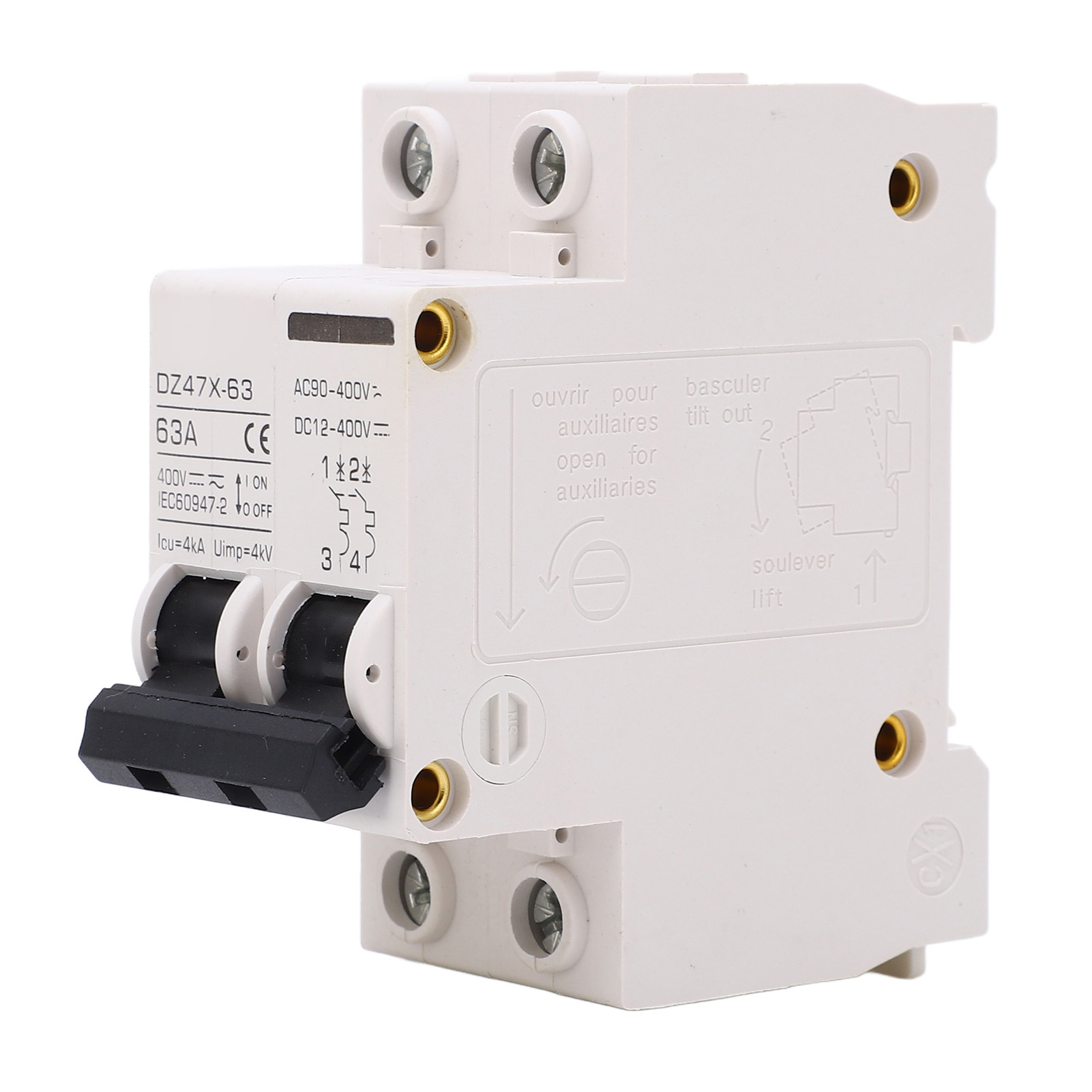 Miniatur-ac/dc-leistungsschalter 63a 2p Din-schienenmontage, Flammwidrig, 400v, Für Solarmodule, Wasserdichter Stromkreisschutz