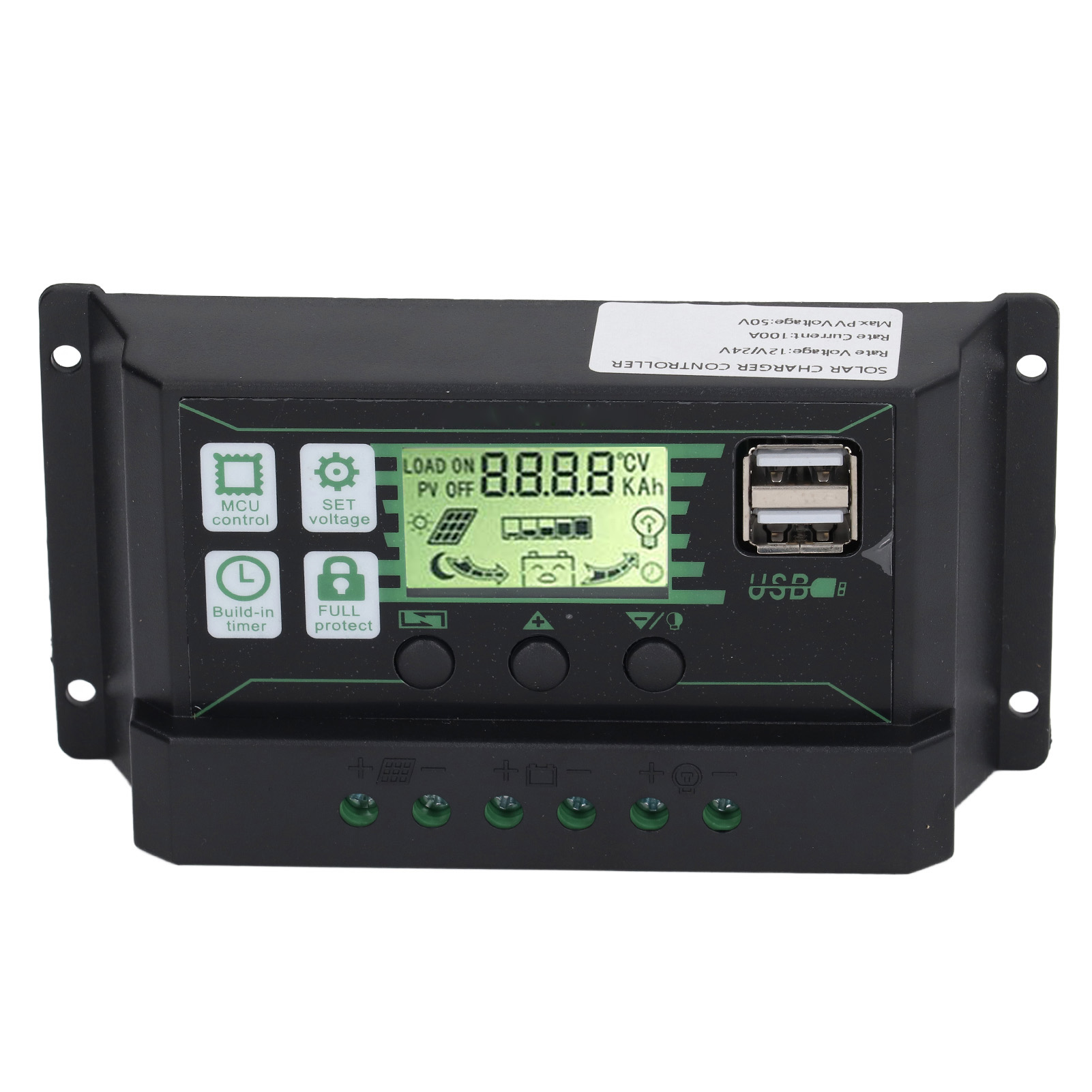 100a 12v/24v Pwm-solarladeregler Mit Lcd-bildschirm Für Agm/gel-batterien, Photovoltaik-modulregler, 2 Usb-anschlüsse