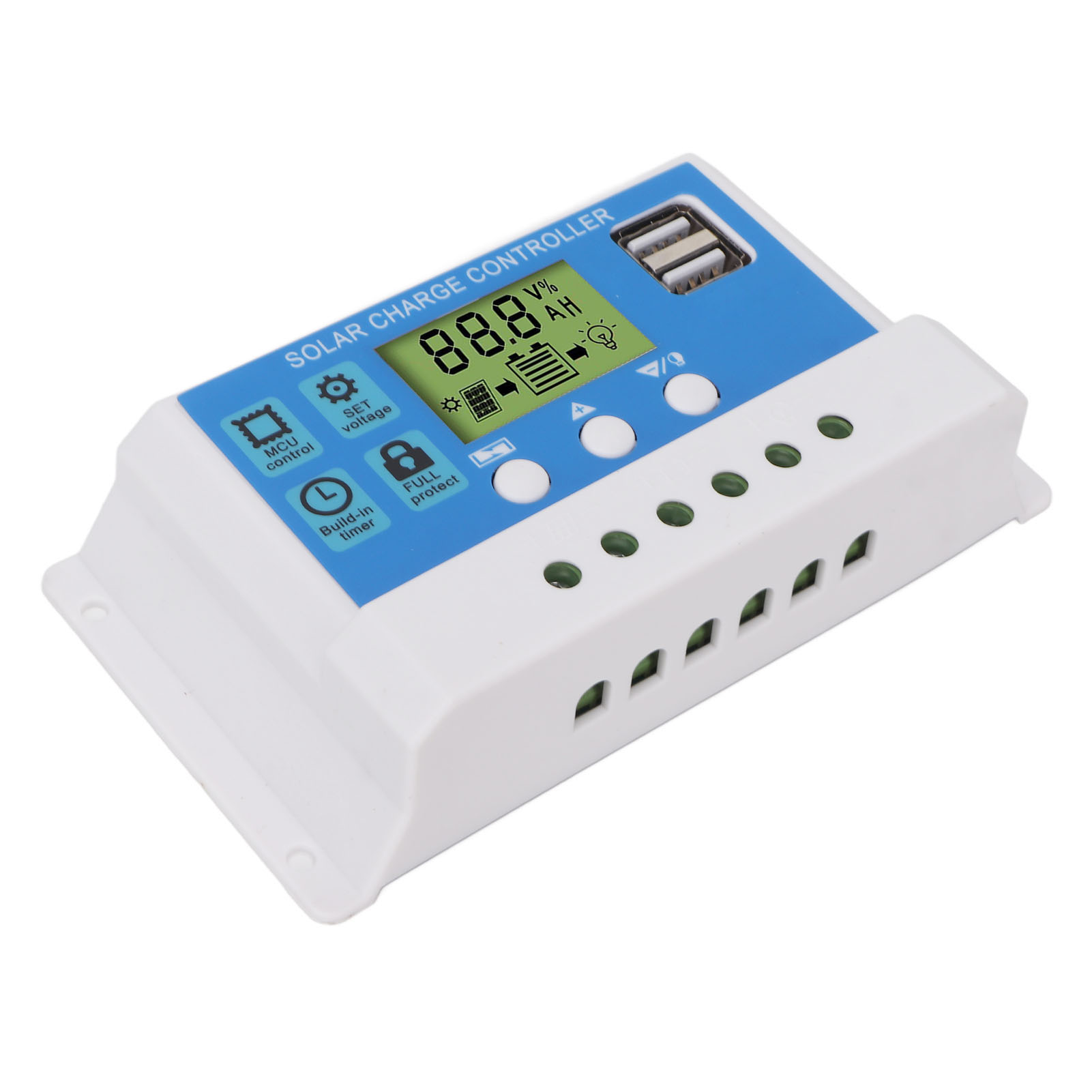 10a 12v/24v Pwm-solarladeregler, Intelligenter Regler Mit Einstellbarem Lcd-display, Zwei Usb-anschlüssen, Weißes Panel Für Photovoltaikanlagen