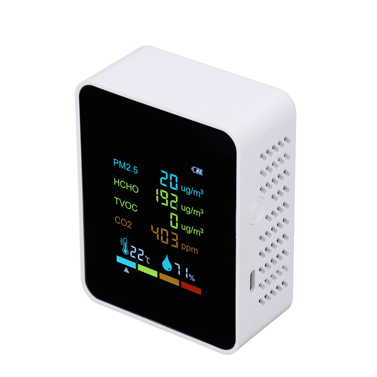 Digitaler Luftqualitätsdetektor (pm2,5, Hcho, Tvoc, Co2), Partikelmonitor Mit Lcd-bildschirm, Eingebautem Akku, Tragbarer Sensor Für Zuhause Und Büro