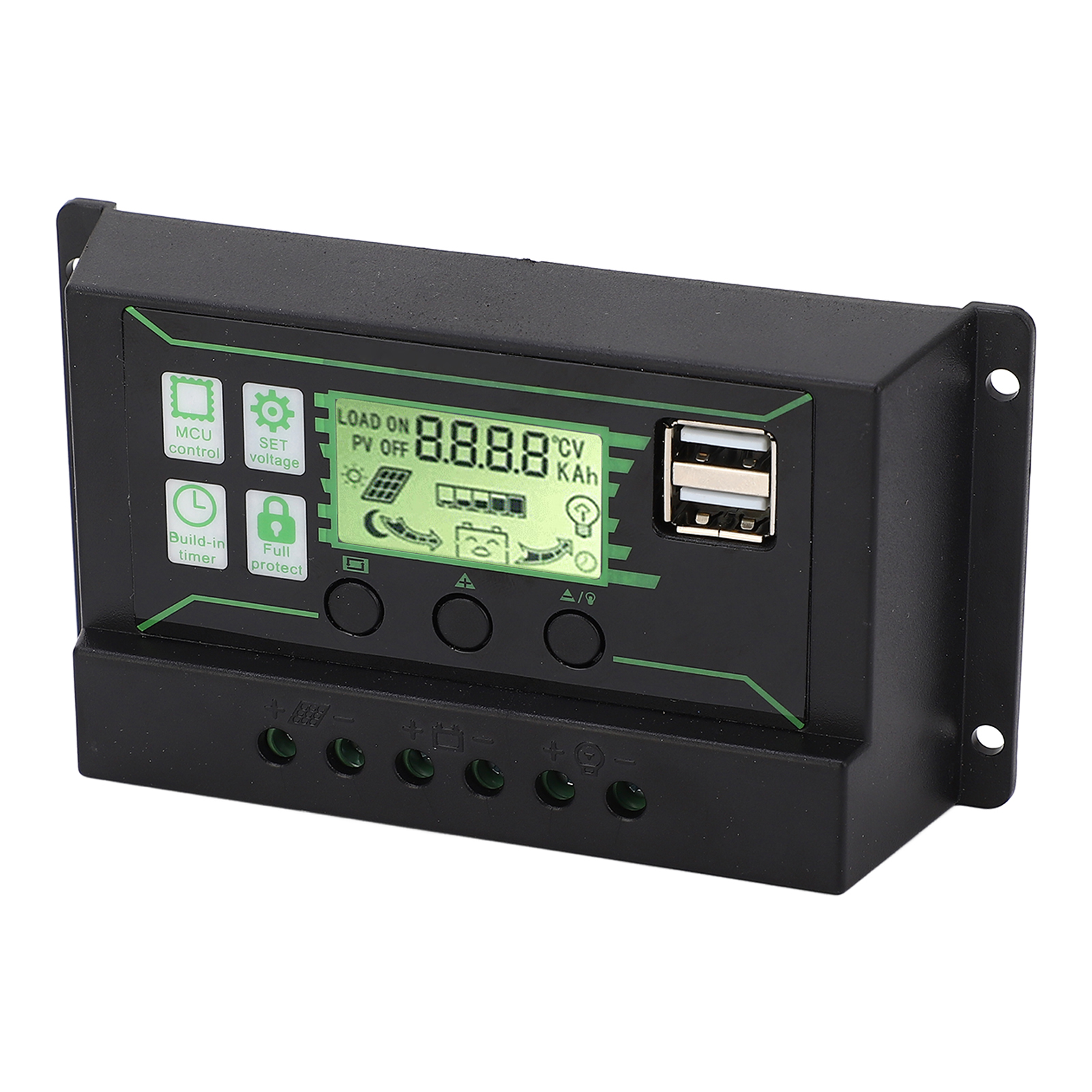 20a Solarladeregler, 3-stufiger Pwm-regler, Zwei Usb-anschlüsse, 12v/24v Solarpanel, Batterieschutz, Lcd-anzeige.