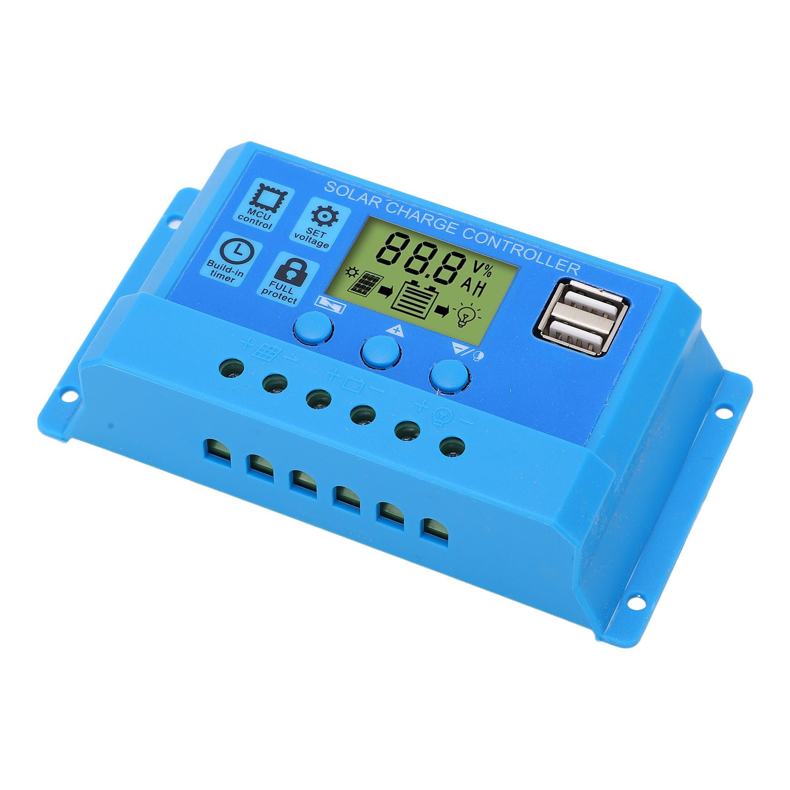 12v 24v Pwm Solarladeregler, Konfigurierbares Lcd-display, 2 Usb-anschlüsse, Blauer Digitaler Displayregler Für Solarmodule.