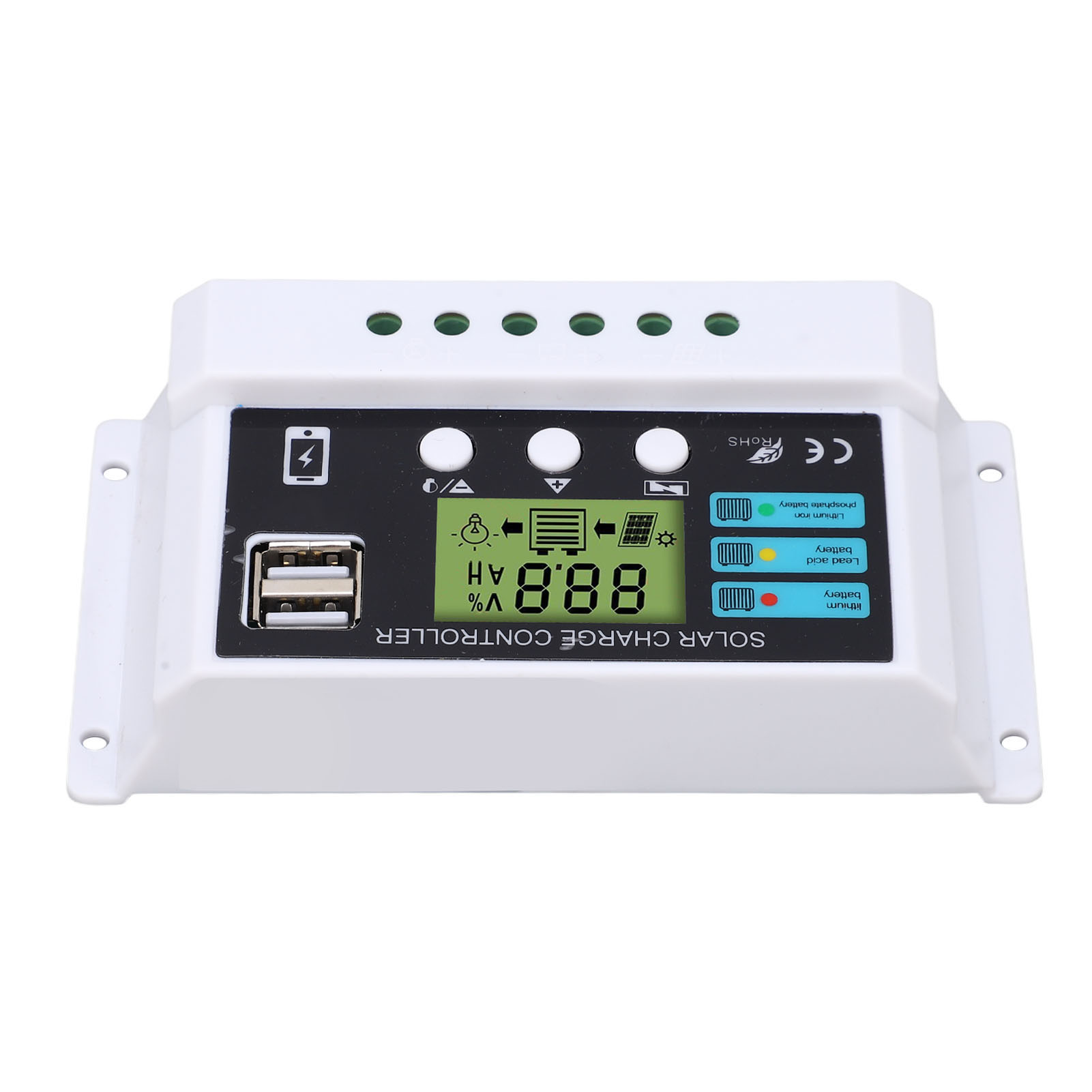 Industrieller 10-a-solarladeregler Mit Lcd-display, Überlastschutz, Integriertem Chip, 12 V/24 V-fähig, Weiß