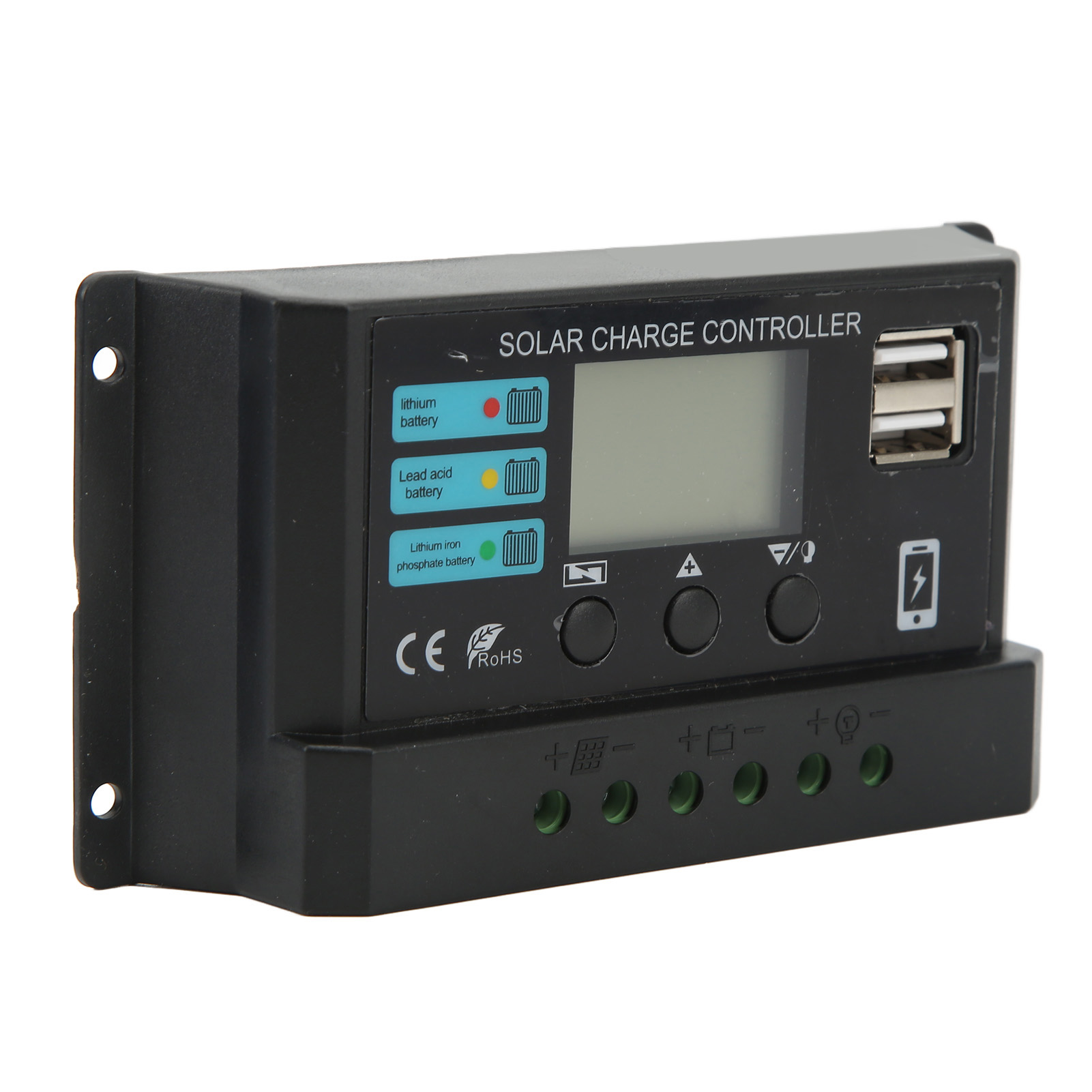12v/24v Photovoltaik-solarladeregler, Lcd-bildschirm, 30a Solarmodulregler, Selbstadaptiv, Farbe: Schwarz.