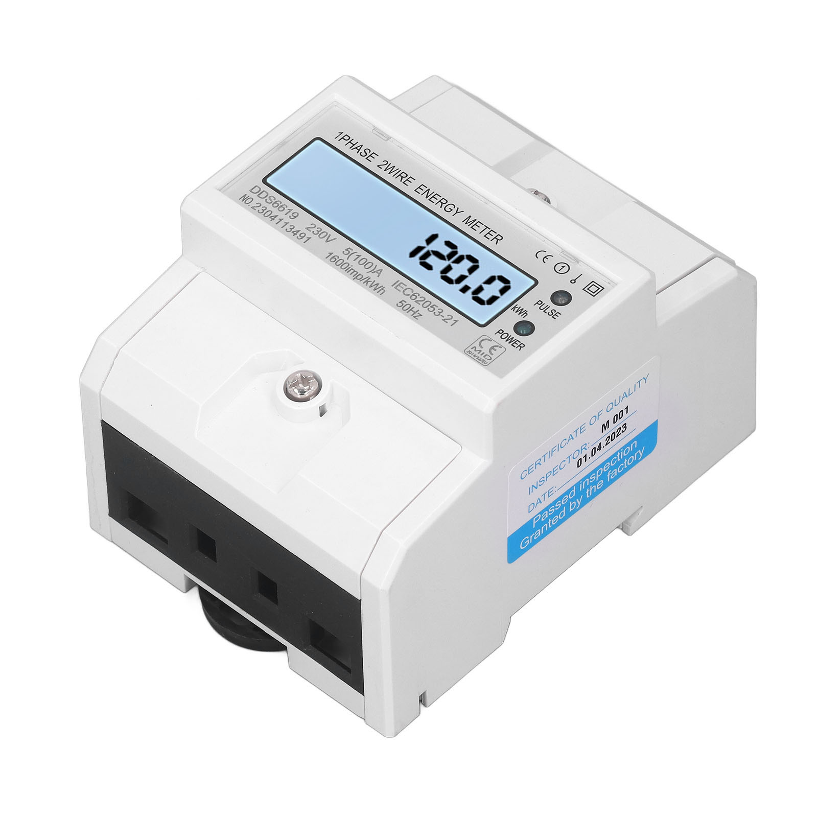 Intelligenter 4p-stromzähler Für Einphasige 2-leiter-din-schienenmontage Mit Lcd-bildschirm, 230 Vac 50 Hz, Moderner Energiezähler Für Schaltschränke.