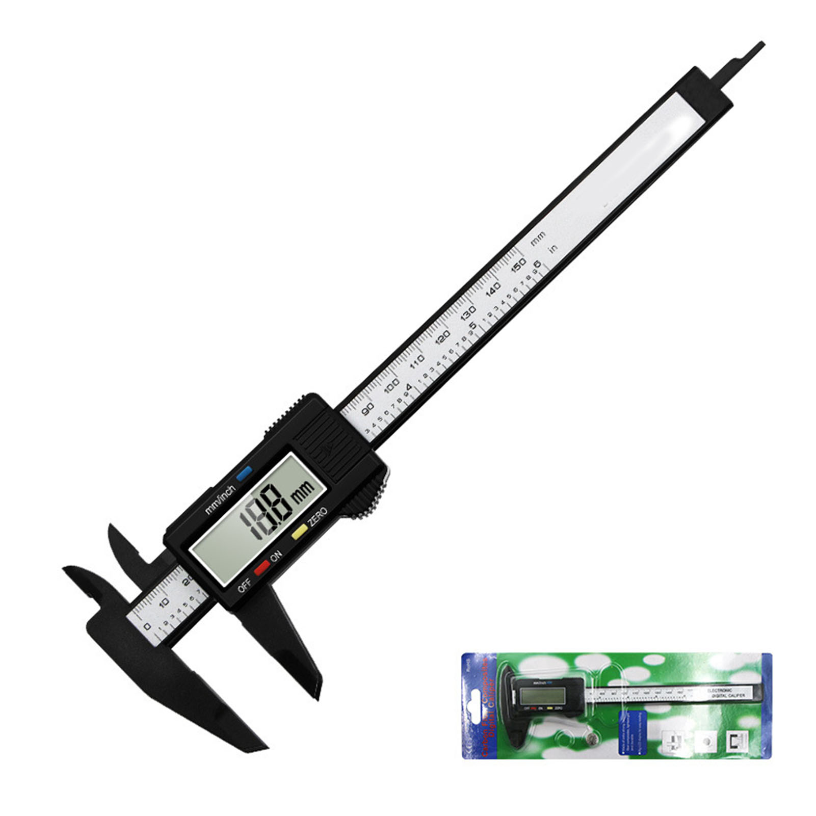 Elektronischer Digitaler Messschieber (150 Mm), Lcd-anzeige, Präzise Messung, Automatische Abschaltung, Wasserdicht, Robust, Schwarz, Professionelles Messwerkzeug.