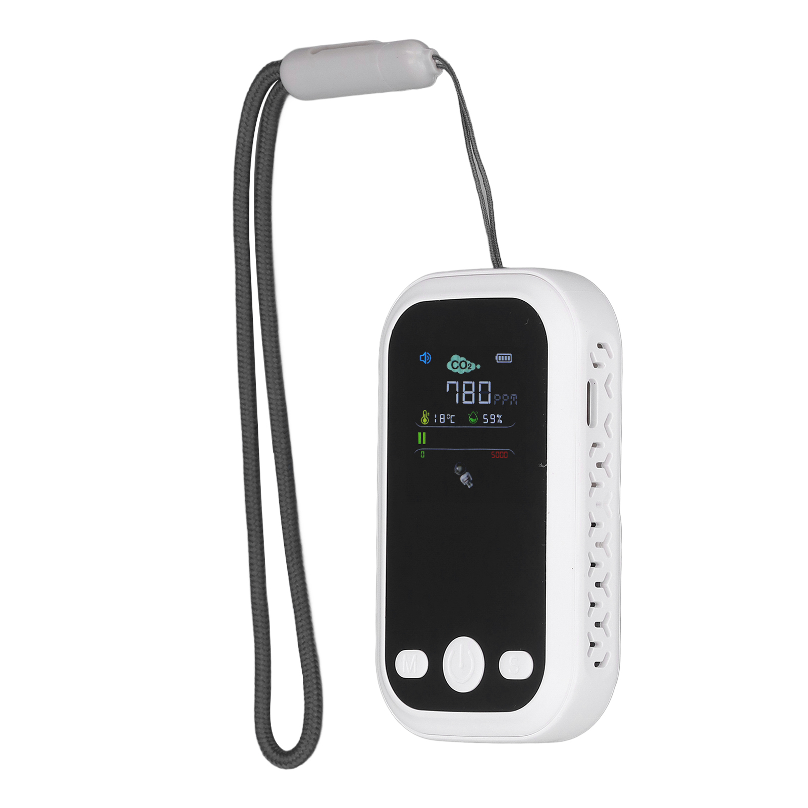 Tragbarer Ndir Co2-detektor Mit Typ-c-ladegerät, Temperatur- Und Feuchtigkeitsmesser, Weißem Luftqualitätsmonitor, Präzisem Infrarotsensor, Umweltfreundlichem Messgerät Für Zuhause Und Büro, Wiederauf