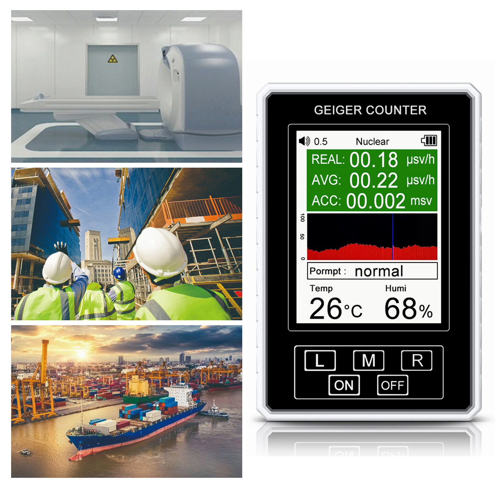 Professionelles Geigerdosimeter, Strahlungszähler, Schnelldetektor, Weiß, Mit Temperatur- Und Feuchtigkeitsmessung, Tragbar