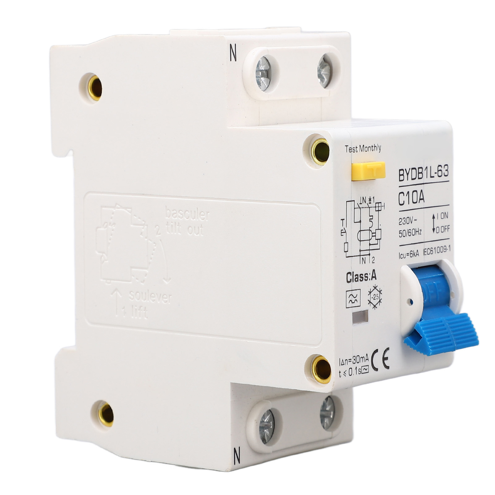 1p+n-leistungsschalter, 10 A 230 V Ac Fehlerstromschutzschalter, Din-schienen-leistungsschalter, Fehlerstromschutzschalter Für Den Hausgebrauch