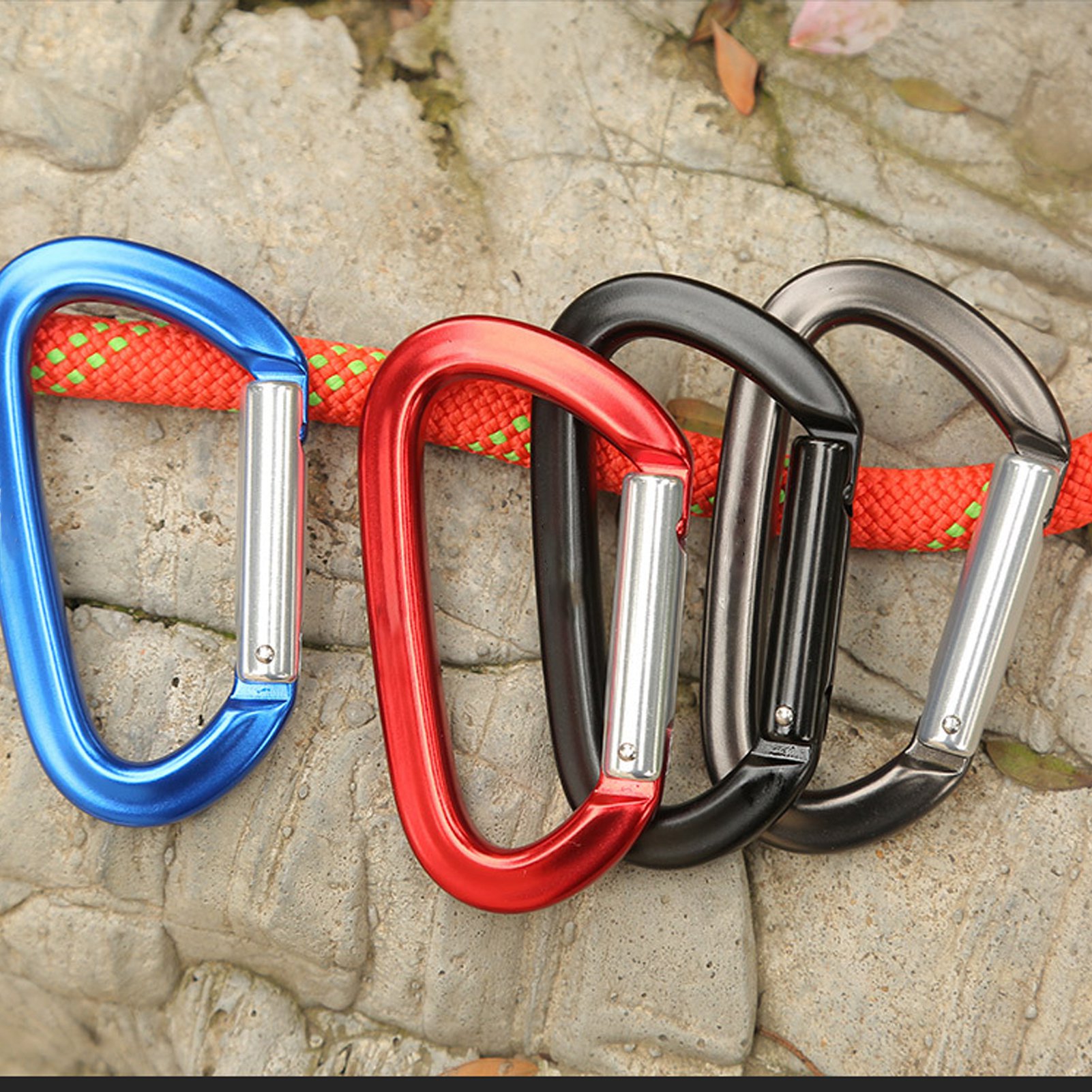 D-förmiger Karabiner Aus Aluminiumlegierung, Klettersicherheitsverschluss, Schwarz, Schnellverschluss, Für Hängematten, Schlüsselanhänger, Campingkarabiner