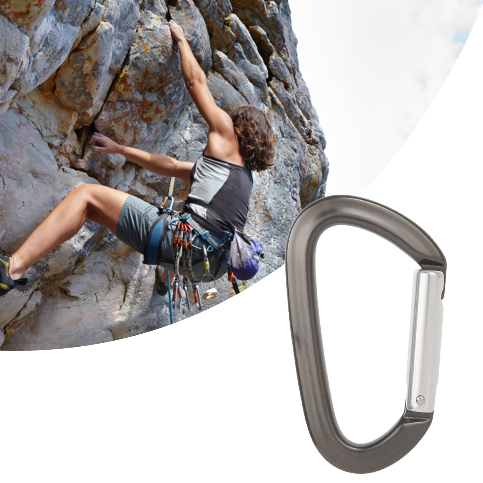 D-förmiger Karabiner Aus Aluminiumlegierung, Sicherheitsverschluss Für Klettern, Hängematten Und Schlüsselanhänger, Grauer Korpus Mit Silberner Achse, Schnellverschluss