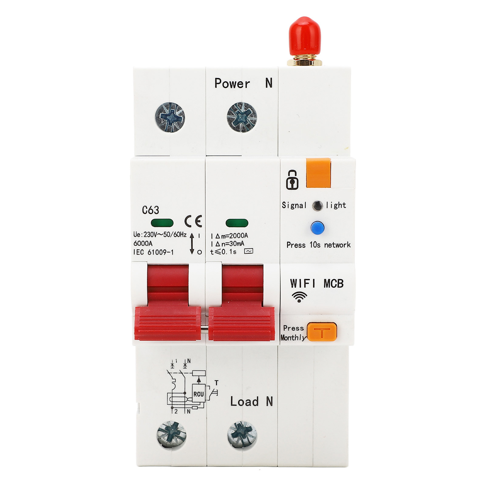 Wifi 2p 63a 230v Fehlerstromschutzschalter, Intelligenter Schutzschalter Auf Din-schiene, Leckstromschutz, Fernsteuerung Über Anwendung, Automatische Stromabschaltung.