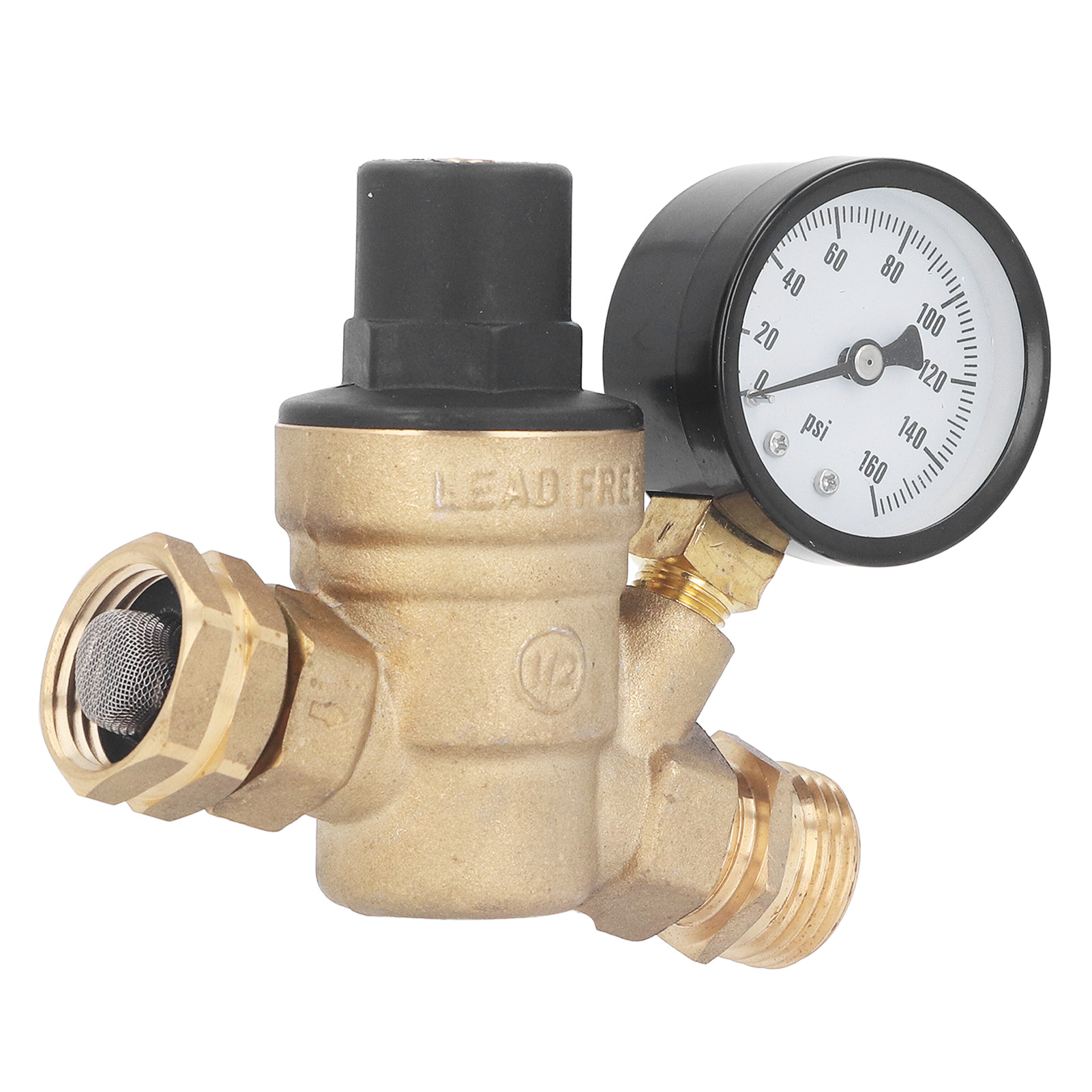Einstellbarer Wasserdruckregler Aus Messing (160 Psi) Mit Manometer Und Einlassfilter Für Wohnmobile