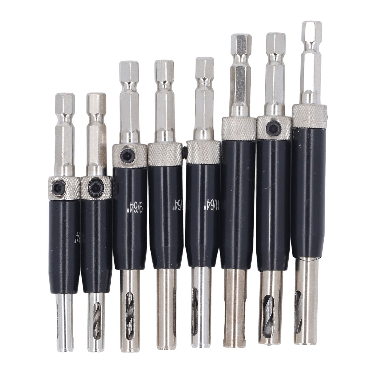 Set Mit 8 Selbstzentrierenden Scharnierbohrern, Schwarzer Sechskantschaft, Zum Bohren Von Türen Und Fenstern, Professionelles Holzbearbeitungswerkzeug.