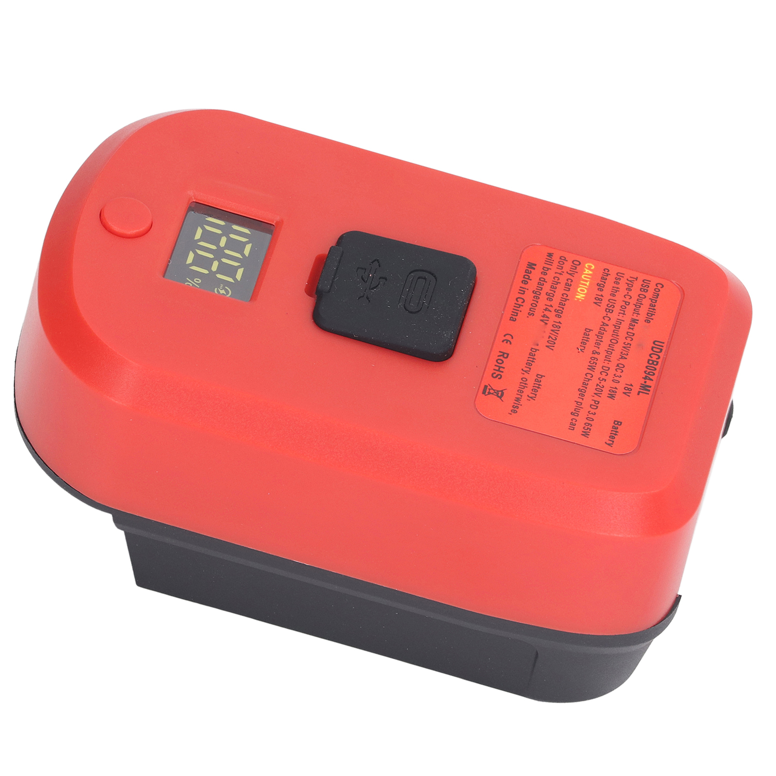 18v-akkuadapter Mit Leistungsanzeige, Lithium-elektrowerkzeug-konverter Auf Usb-c-ausgang, Tragbares Ladegerät Mit Led-anzeige.