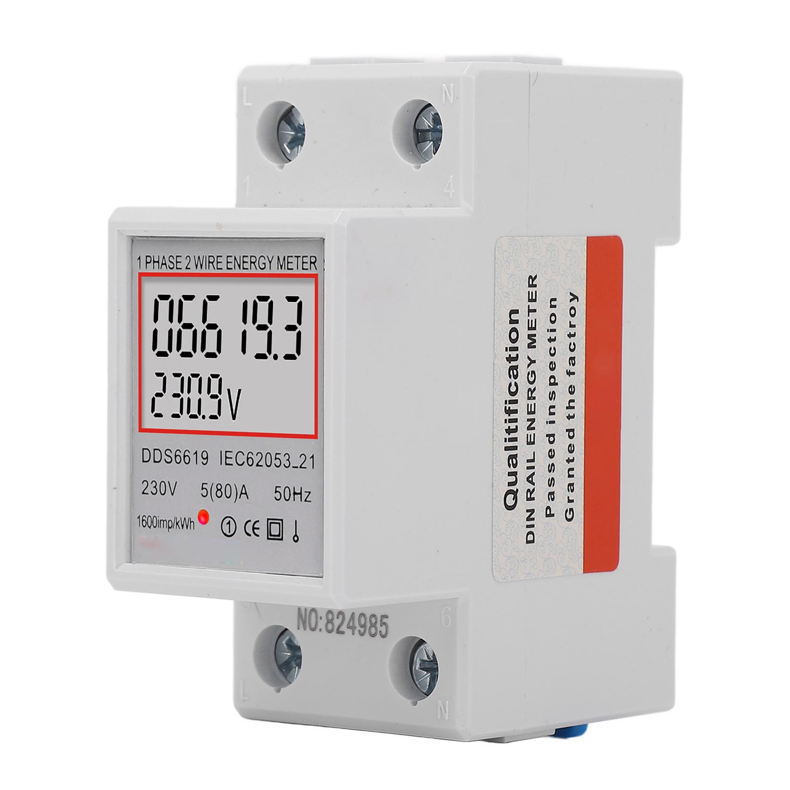 Einphasiger Digitaler Lcd-stromzähler, 2-polige Din-schiene, 5 A, 230 V Ac, Ohne Hintergrundbeleuchtung