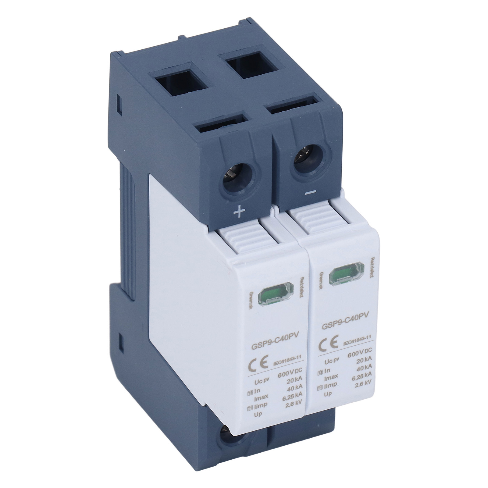 2p 40ka Dc 600v Überspannungsableiter, Photovoltaik-überspannungsableiter Auf Din-schiene, Elektrischer Schutz Gegen Überspannungen, Sicherheitsvorrichtung Für Solaranlagen.