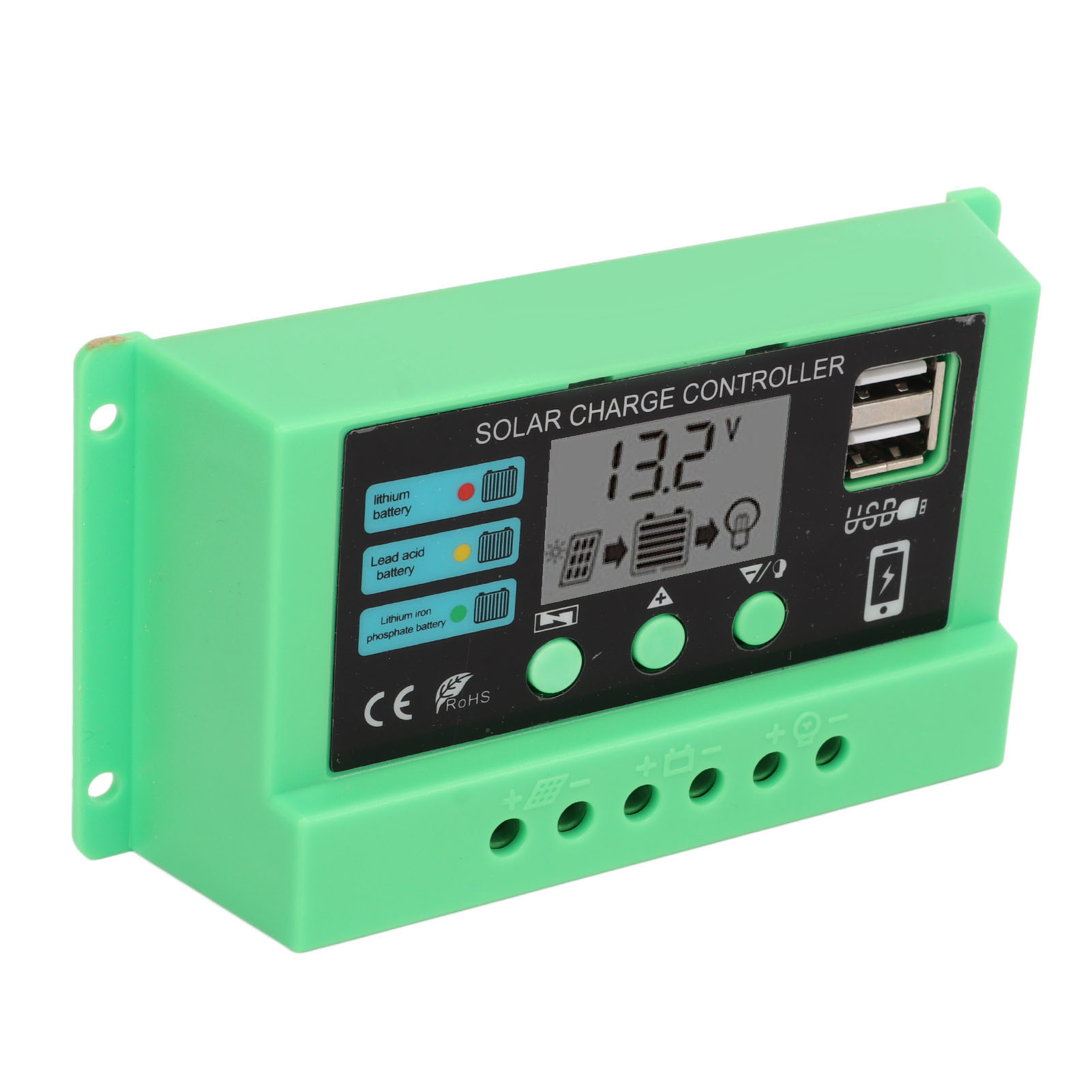 20-a-pwm-solarladeregler, Panel-laderegler Mit Einstellbarem Lcd-display, Grünes Gehäuse, 12 V/24 V