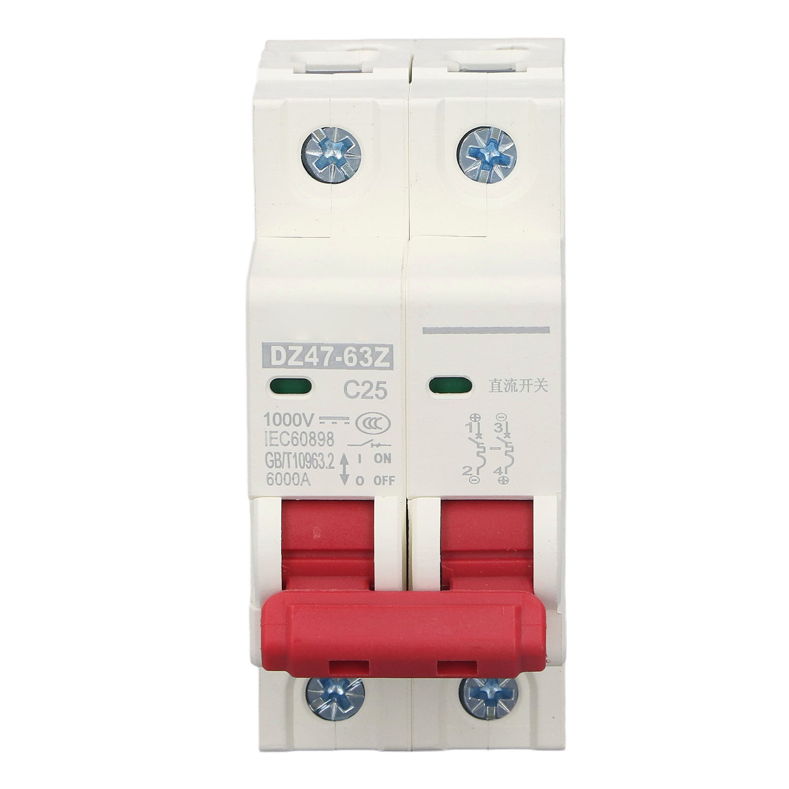2-poliger Dc 1000v 25a Leitungsschutzschalter, Din-schienen-schutzschalter, 6000a Schaltvermögen
