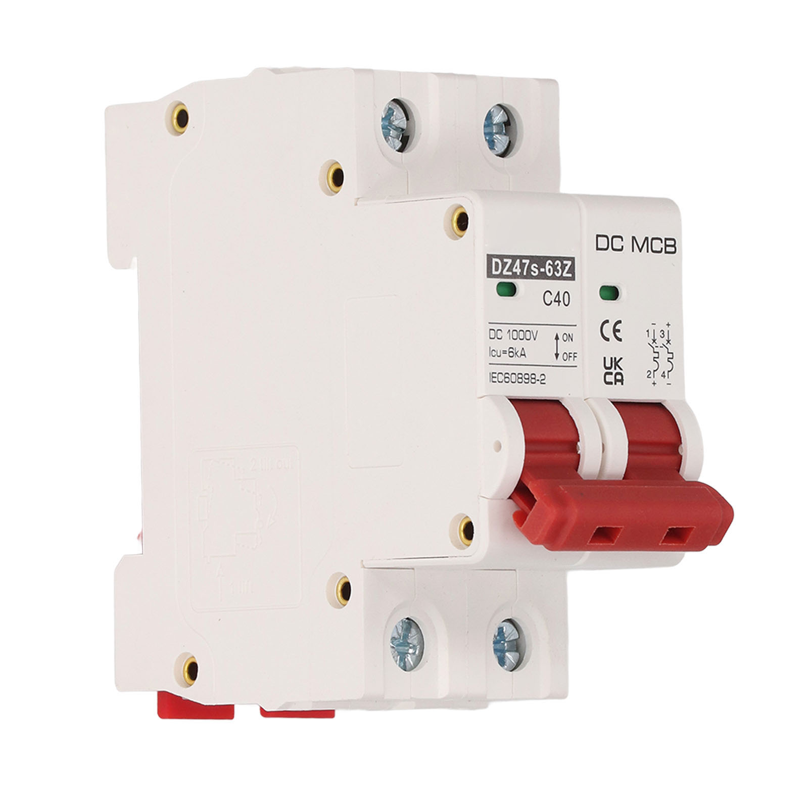 2-poliger Dc 1000v 40a 6ka Leitungsschutzschalter, Modularer Schutzschalter Für Den Hausgebrauch